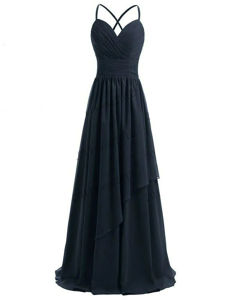 A Line Chiffon Elegant Spaghetti Straps Pleat Off Shoulder Bridesmaid Dresses Wedding Party Formal Prom Evening Lace Up Back