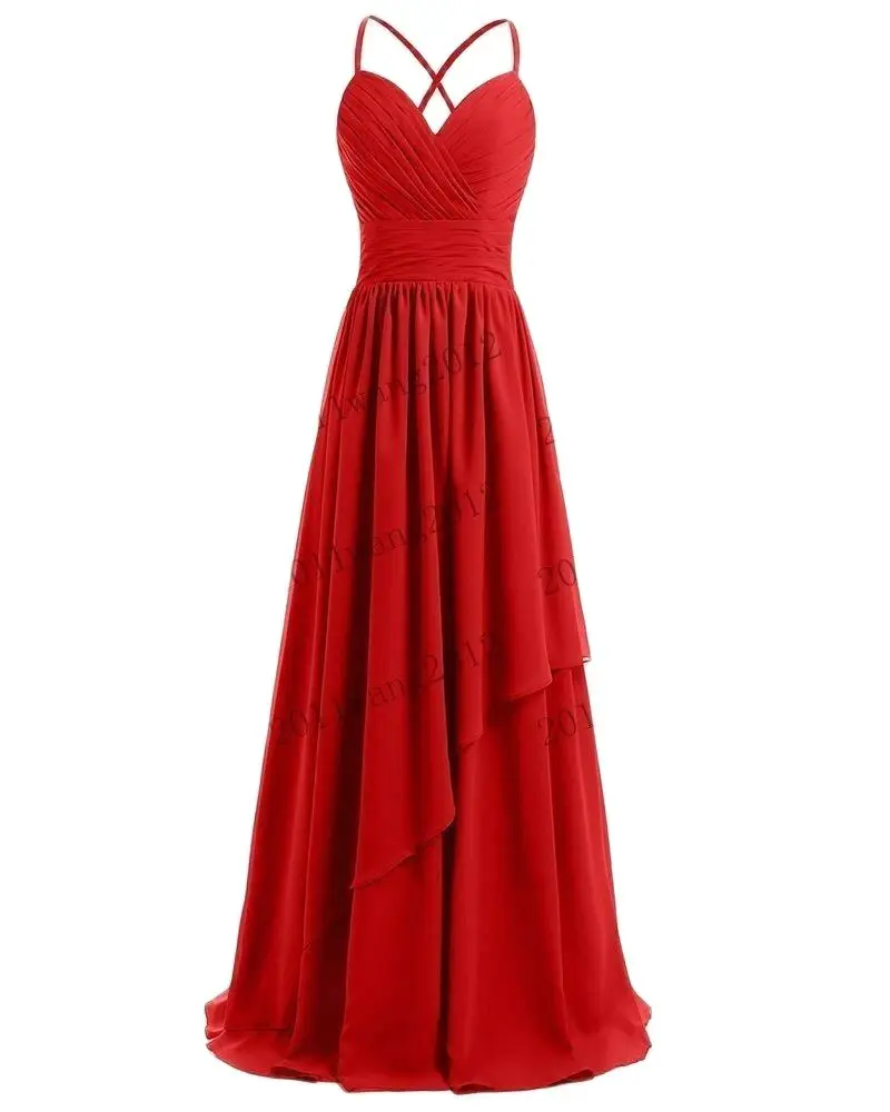 A Line Chiffon Elegant Spaghetti Straps Pleat Off Shoulder Bridesmaid Dresses Wedding Party Formal Prom Evening Lace Up Back