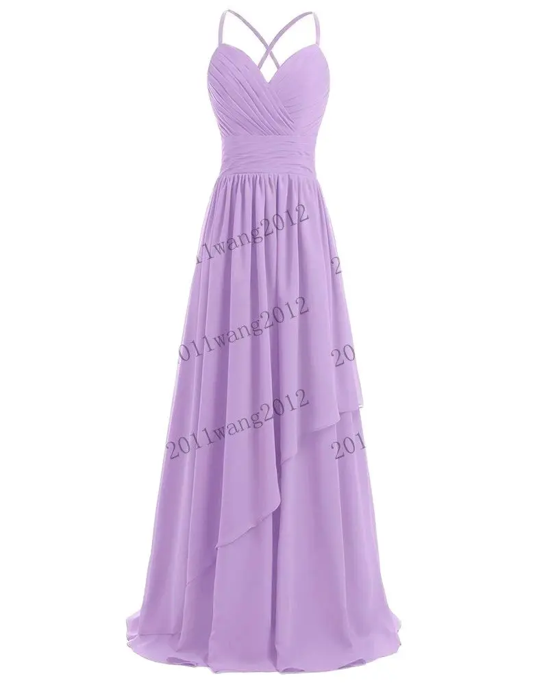 A Line Chiffon Elegant Spaghetti Straps Pleat Off Shoulder Bridesmaid Dresses Wedding Party Formal Prom Evening Lace Up Back