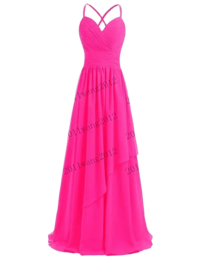 A Line Chiffon Elegant Spaghetti Straps Pleat Off Shoulder Bridesmaid Dresses Wedding Party Formal Prom Evening Lace Up Back