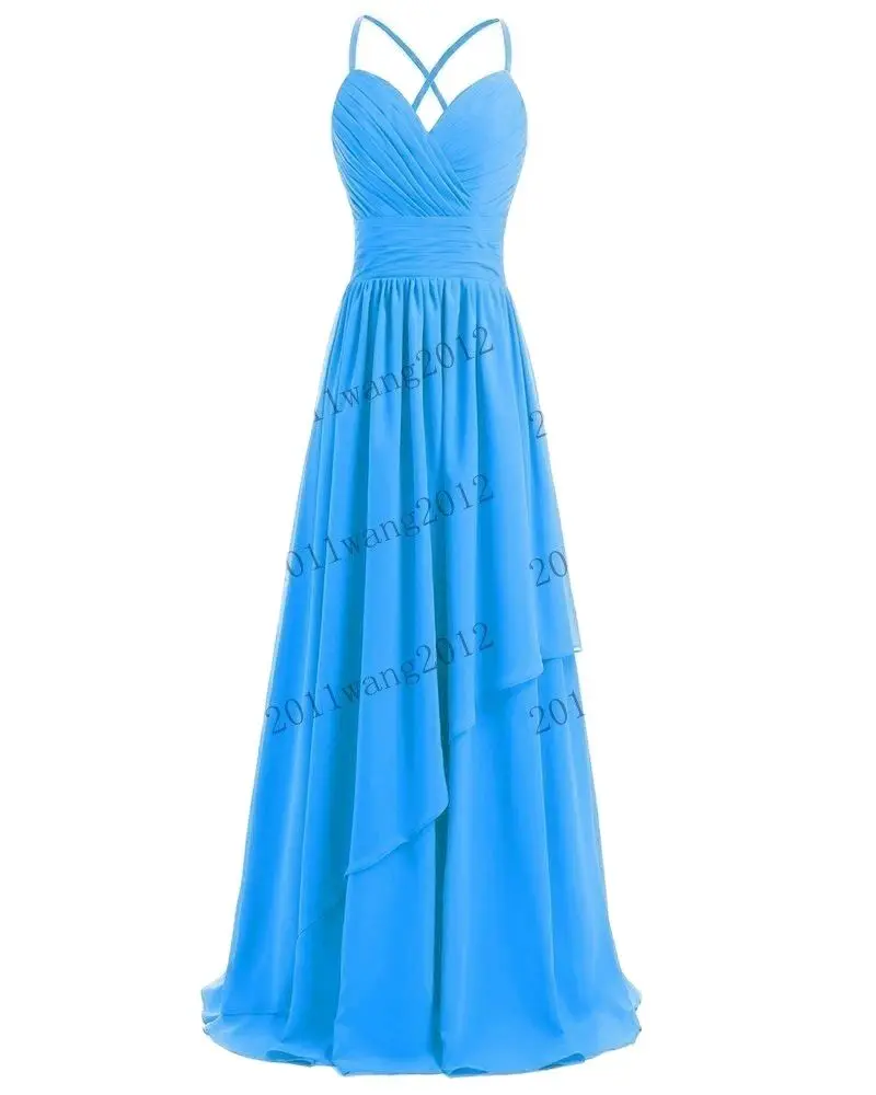 A Line Chiffon Elegant Spaghetti Straps Pleat Off Shoulder Bridesmaid Dresses Wedding Party Formal Prom Evening Lace Up Back