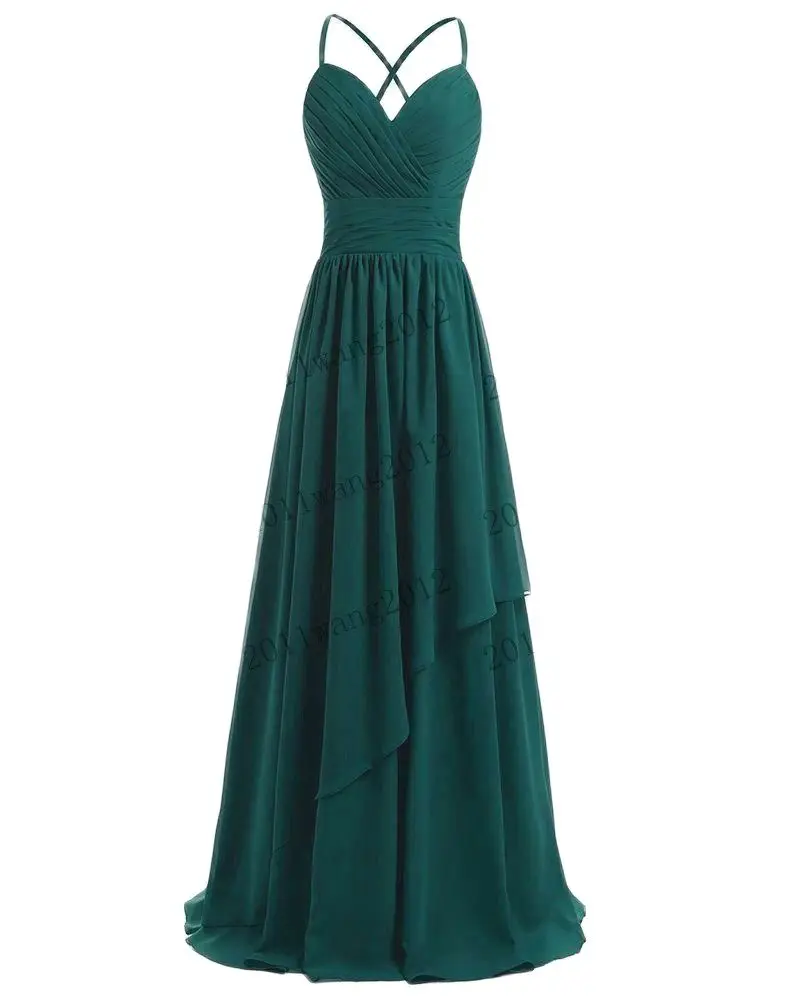 A Line Chiffon Elegant Spaghetti Straps Pleat Off Shoulder Bridesmaid Dresses Wedding Party Formal Prom Evening Lace Up Back