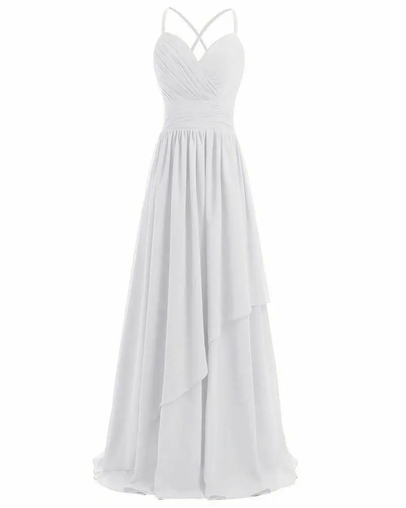 A Line Chiffon Elegant Spaghetti Straps Pleat Off Shoulder Bridesmaid Dresses Wedding Party Formal Prom Evening Lace Up Back