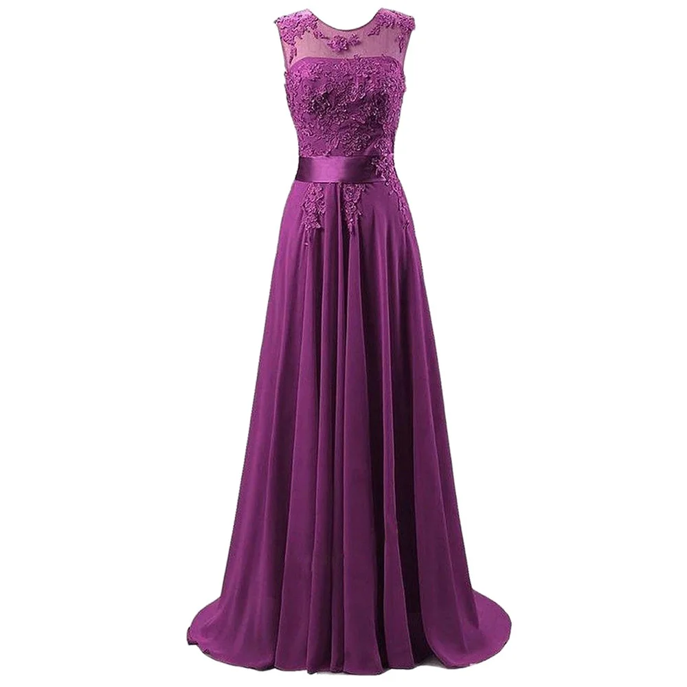 A Line Chiffon Elegant Off Shoulder Boat Neck Cheap Beading Applique Bridesmaid Dresses Wedding Party Evening Prom Lace Up Back