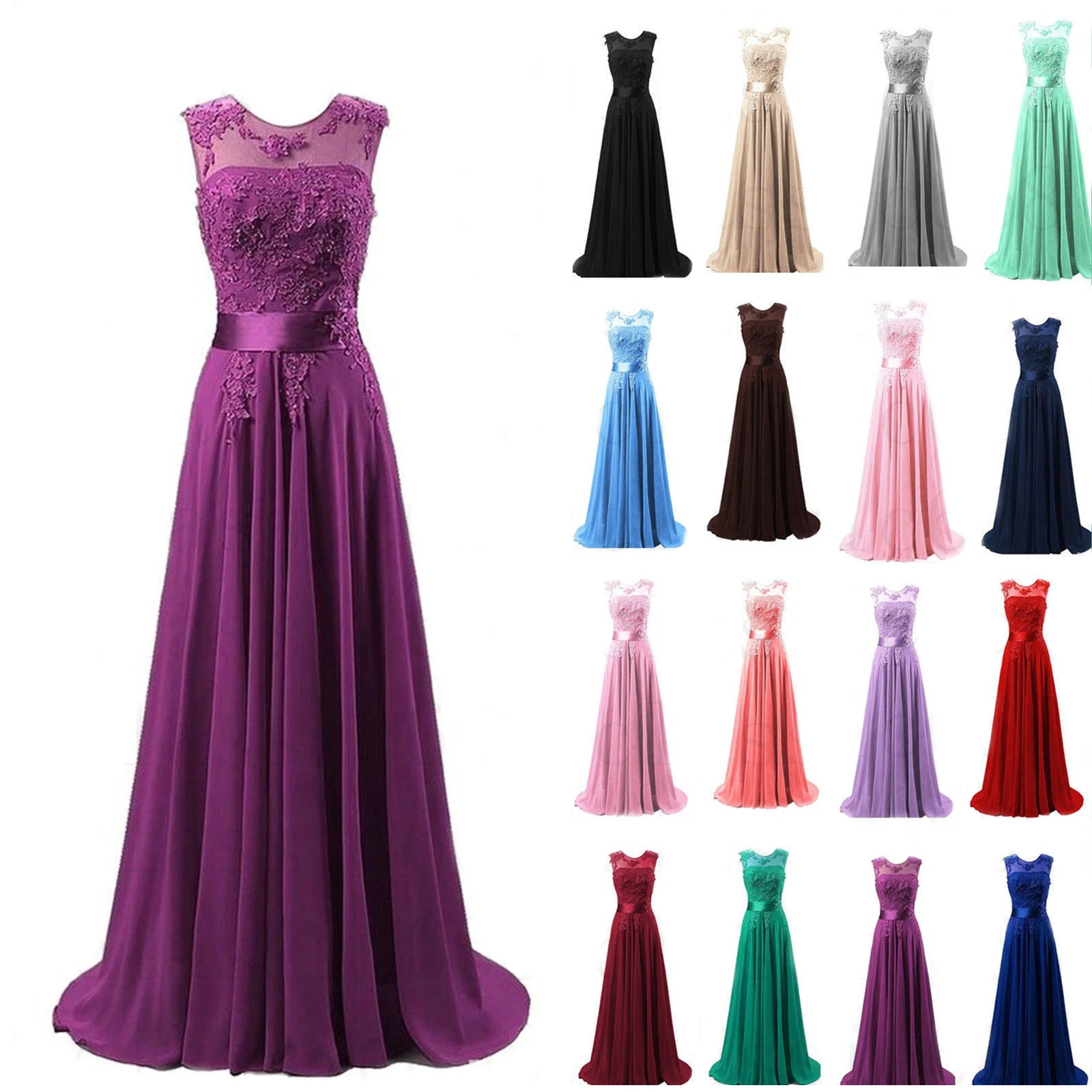 A Line Chiffon Elegant Off Shoulder Boat Neck Cheap Beading Applique Bridesmaid Dresses Wedding Party Evening Prom Lace Up Back
