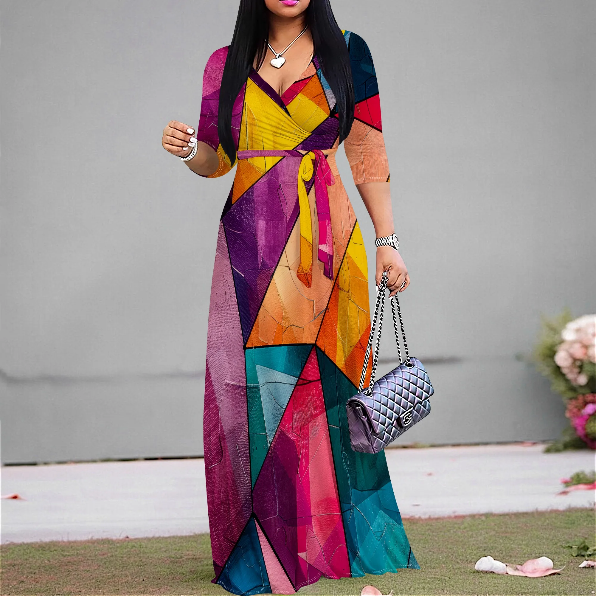 Maxi Dress for Women Casual Sundress V-Neck 3/4 Sleeve Plus Size Maxi Dress for Women Casual Sundress V-Neck 3/4 Sleeve Plus Size