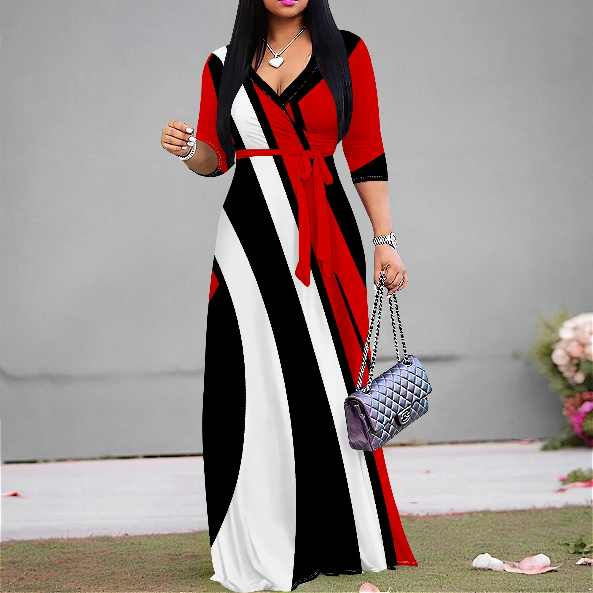 Maxi Dress for Women Casual Sundress V-Neck 3/4 Sleeve Plus Size Maxi Dress for Women Casual Sundress V-Neck 3/4 Sleeve Plus Size