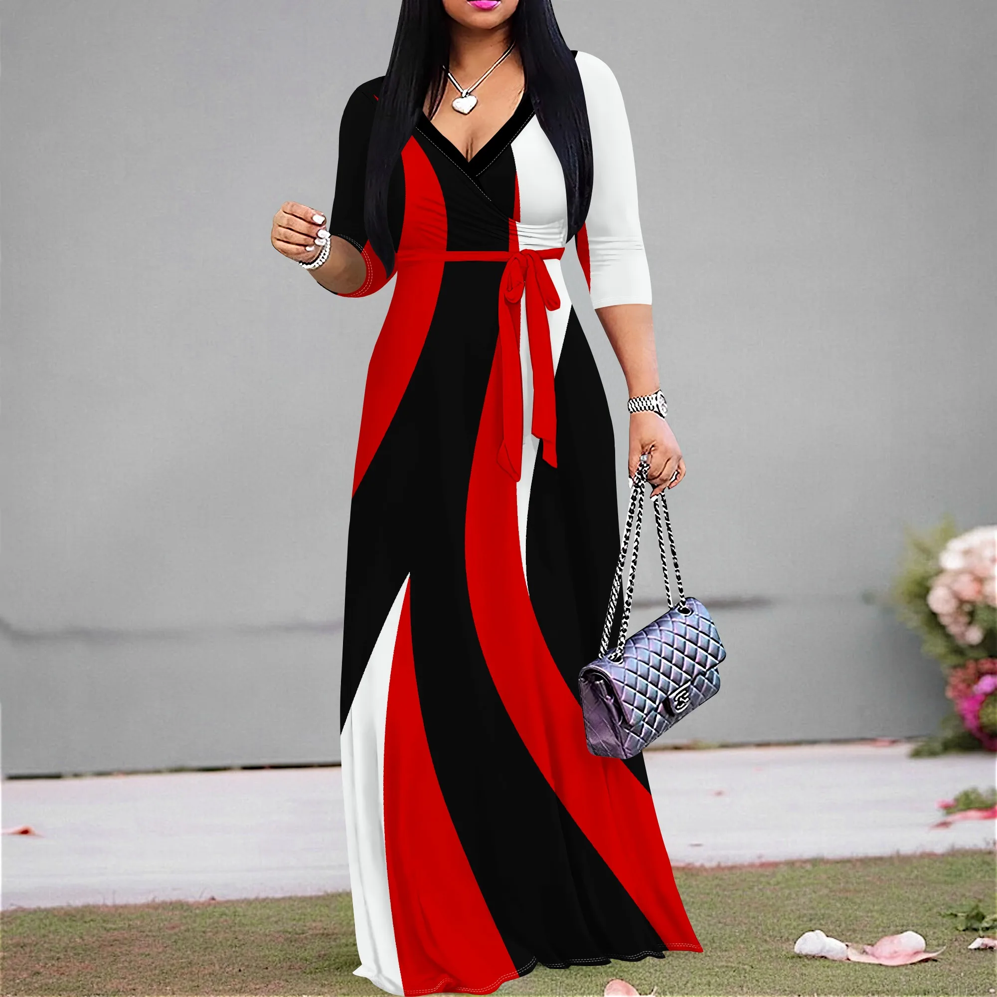 Maxi Dress for Women Casual Sundress V-Neck 3/4 Sleeve Plus Size Maxi Dress for Women Casual Sundress V-Neck 3/4 Sleeve Plus Size