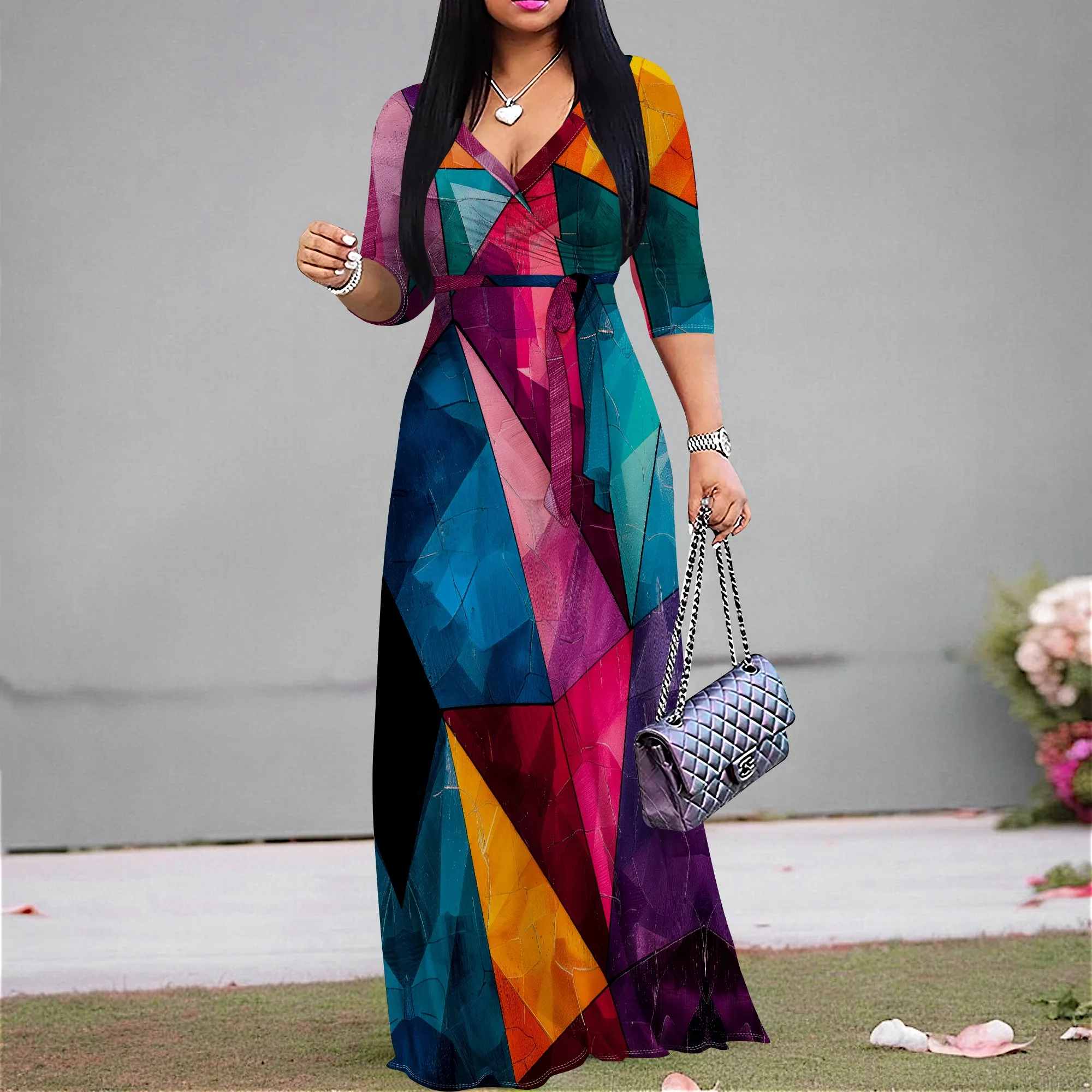 Maxi Dress for Women Casual Sundress V-Neck 3/4 Sleeve Plus Size Maxi Dress for Women Casual Sundress V-Neck 3/4 Sleeve Plus Size