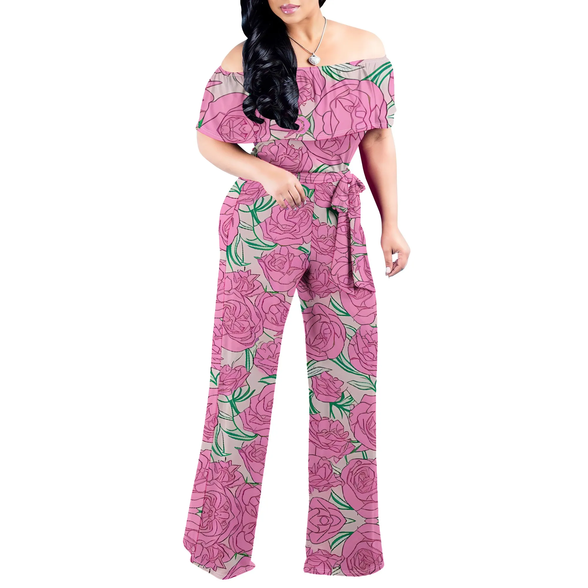 Elegant Off Shoulder Jumpsuit for Women Minimalist Geometric Dot and Triangle Print Wide Leg Casual Romper