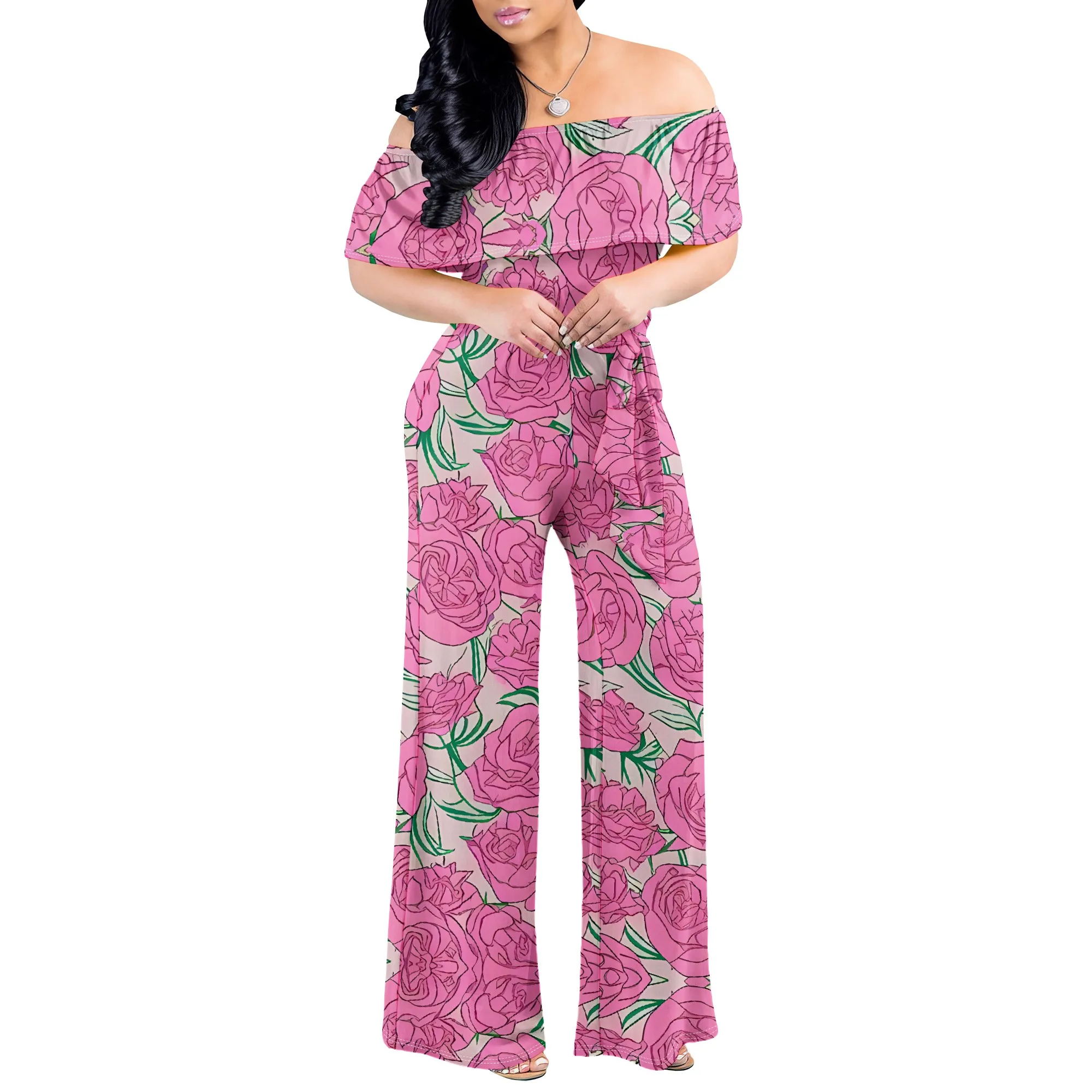 Elegant Off Shoulder Jumpsuit for Women Minimalist Geometric Dot and Triangle Print Wide Leg Casual Romper