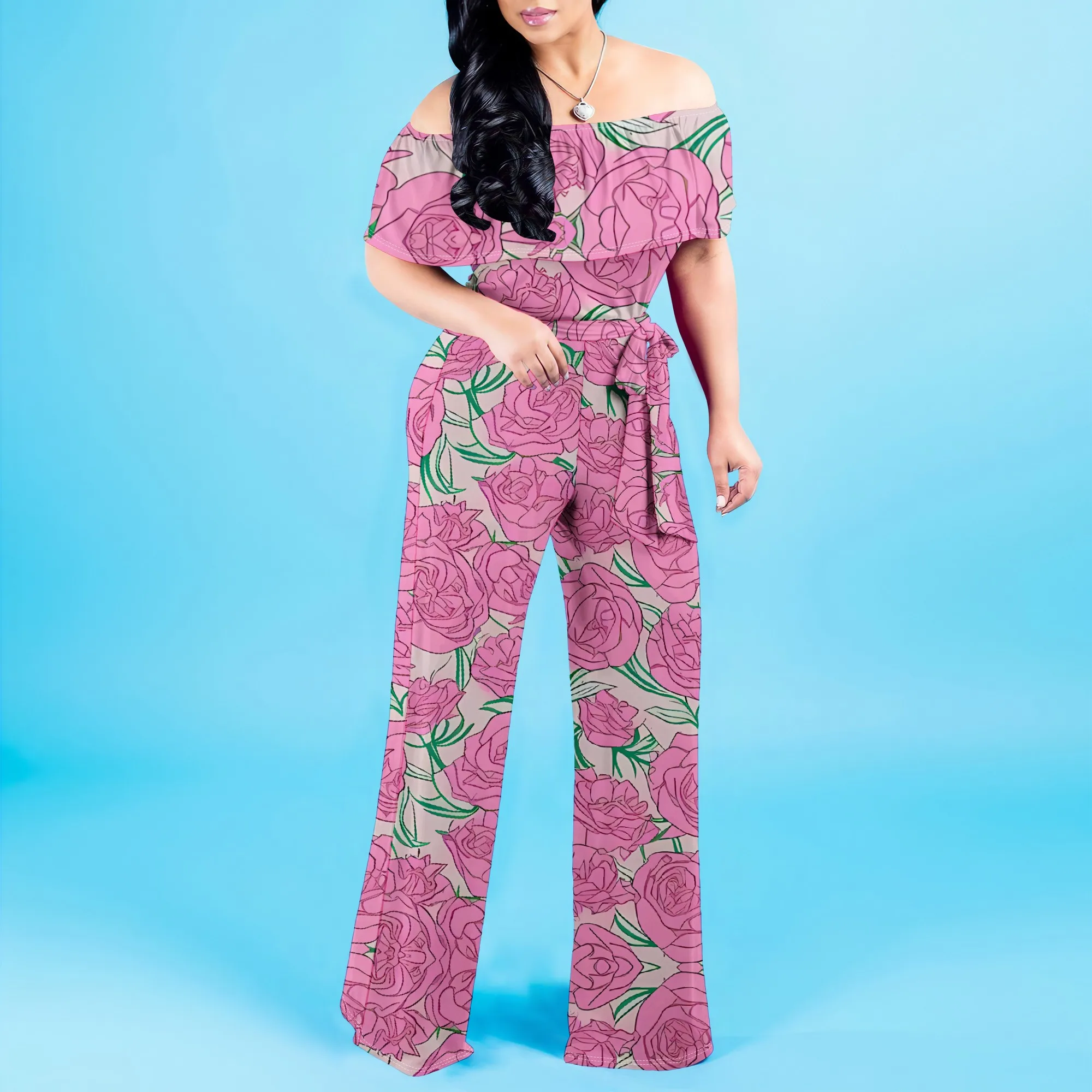 Elegant Off Shoulder Jumpsuit for Women Minimalist Geometric Dot and Triangle Print Wide Leg Casual Romper