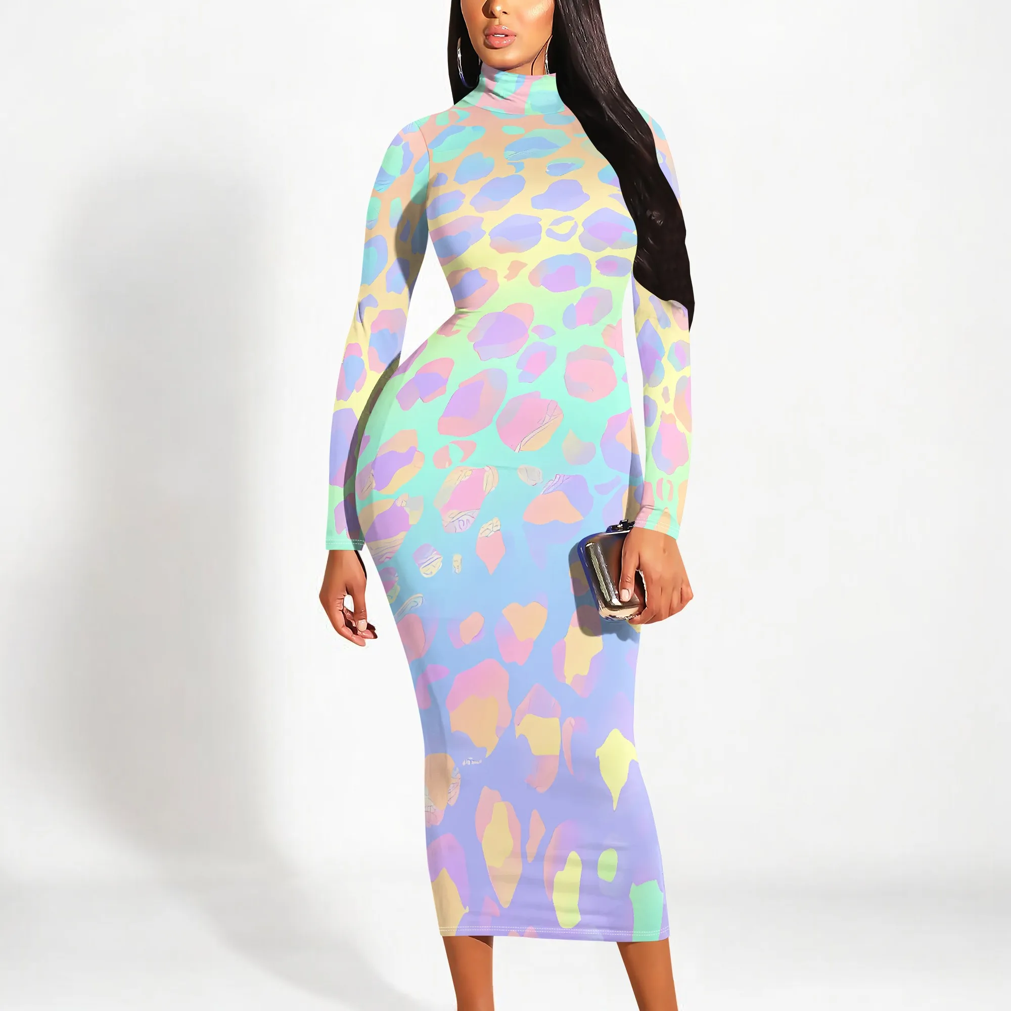 Pastel Leopard Print Bodycon Dress Long Sleeve Y2K Style for Music Festival or Party Pastel Leopard Print Bodycon Dress Long Sleeve Y2K Style for Music Festival or Party
