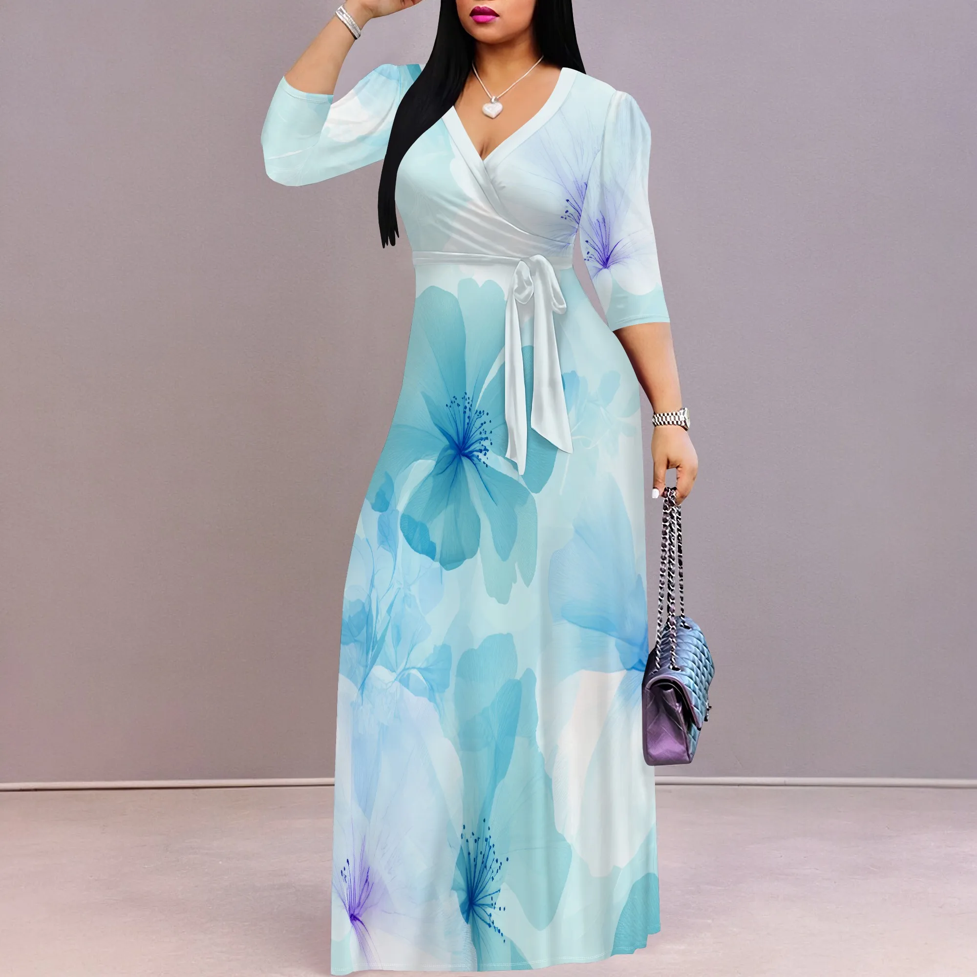 Plus Size Watercolor Floral Print Maxi Dress Soft Elegant Style for Spring Picnic or Photoshoot Plus Size Watercolor Floral Print Maxi Dress Soft Elegant Style for Spring Picnic or Photoshoot