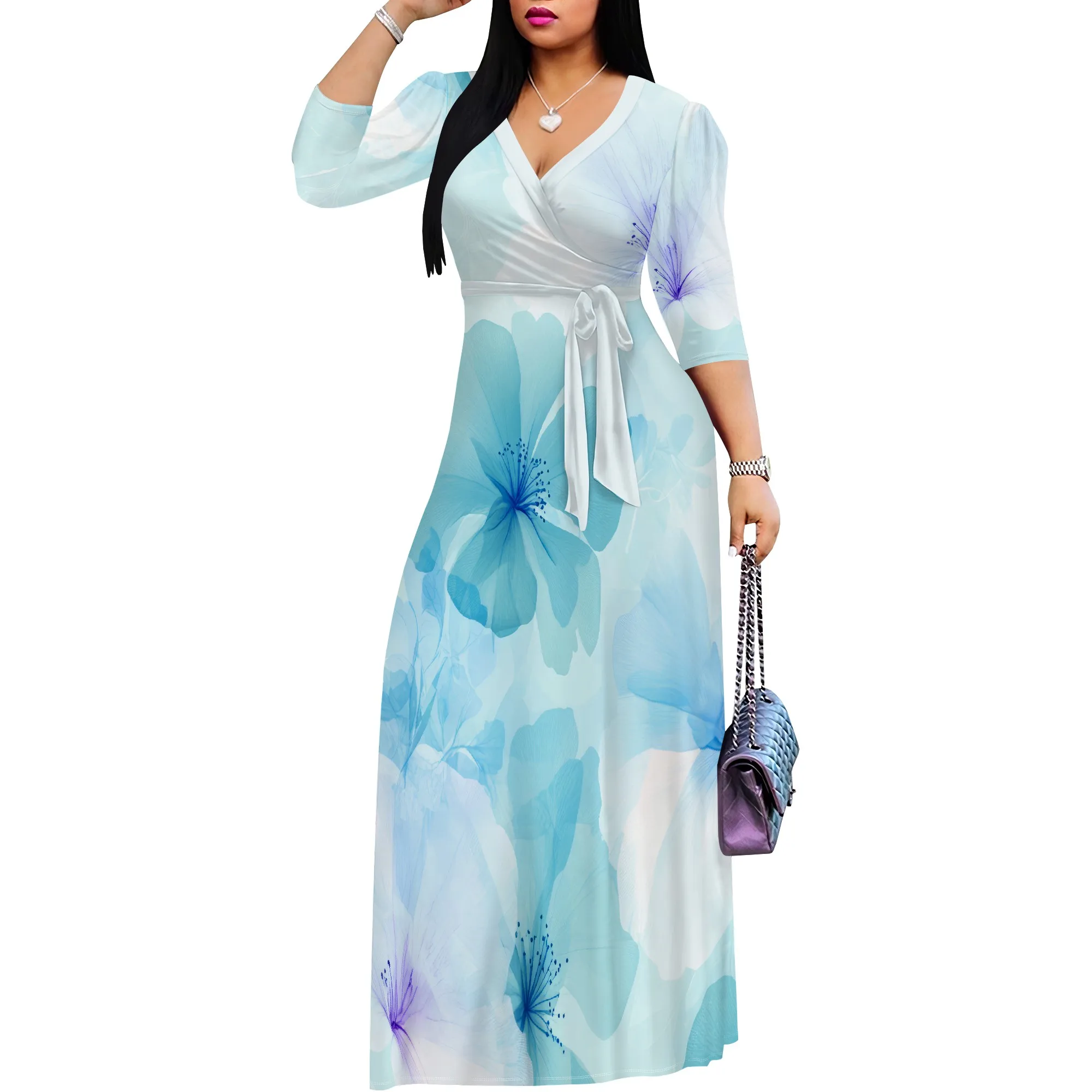 Plus Size Watercolor Floral Print Maxi Dress Soft Elegant Style for Spring Picnic or Photoshoot Plus Size Watercolor Floral Print Maxi Dress Soft Elegant Style for Spring Picnic or Photoshoot
