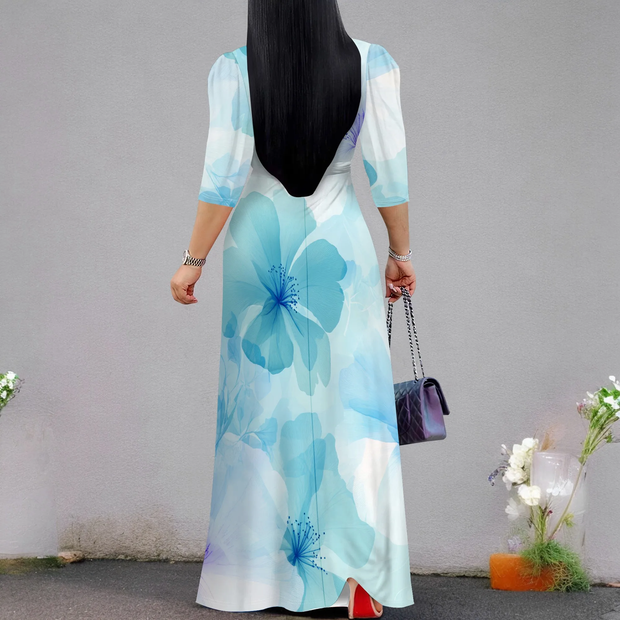 Plus Size Watercolor Floral Print Maxi Dress Soft Elegant Style for Spring Picnic or Photoshoot Plus Size Watercolor Floral Print Maxi Dress Soft Elegant Style for Spring Picnic or Photoshoot