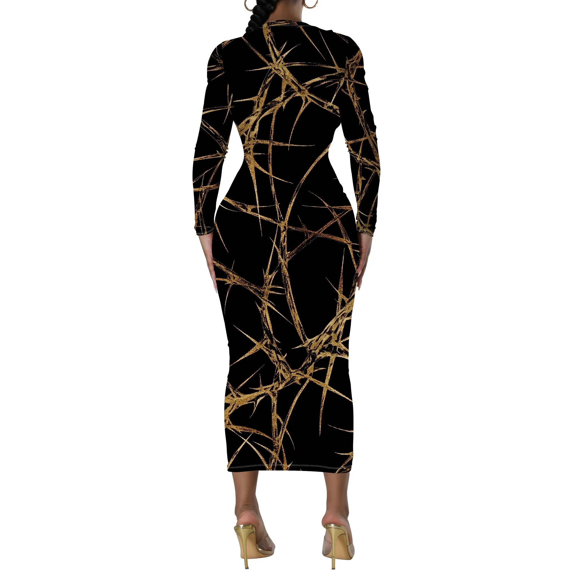 Plus Size Blue Geometric Diamond Long Sleeve Bodycon Dress - Women's Modern Bold Party Date Night Workwear Plus Size Blue Geometric Diamond Long Sleeve Bodycon Dress - Women's Modern Bold Party Date Night Workwear