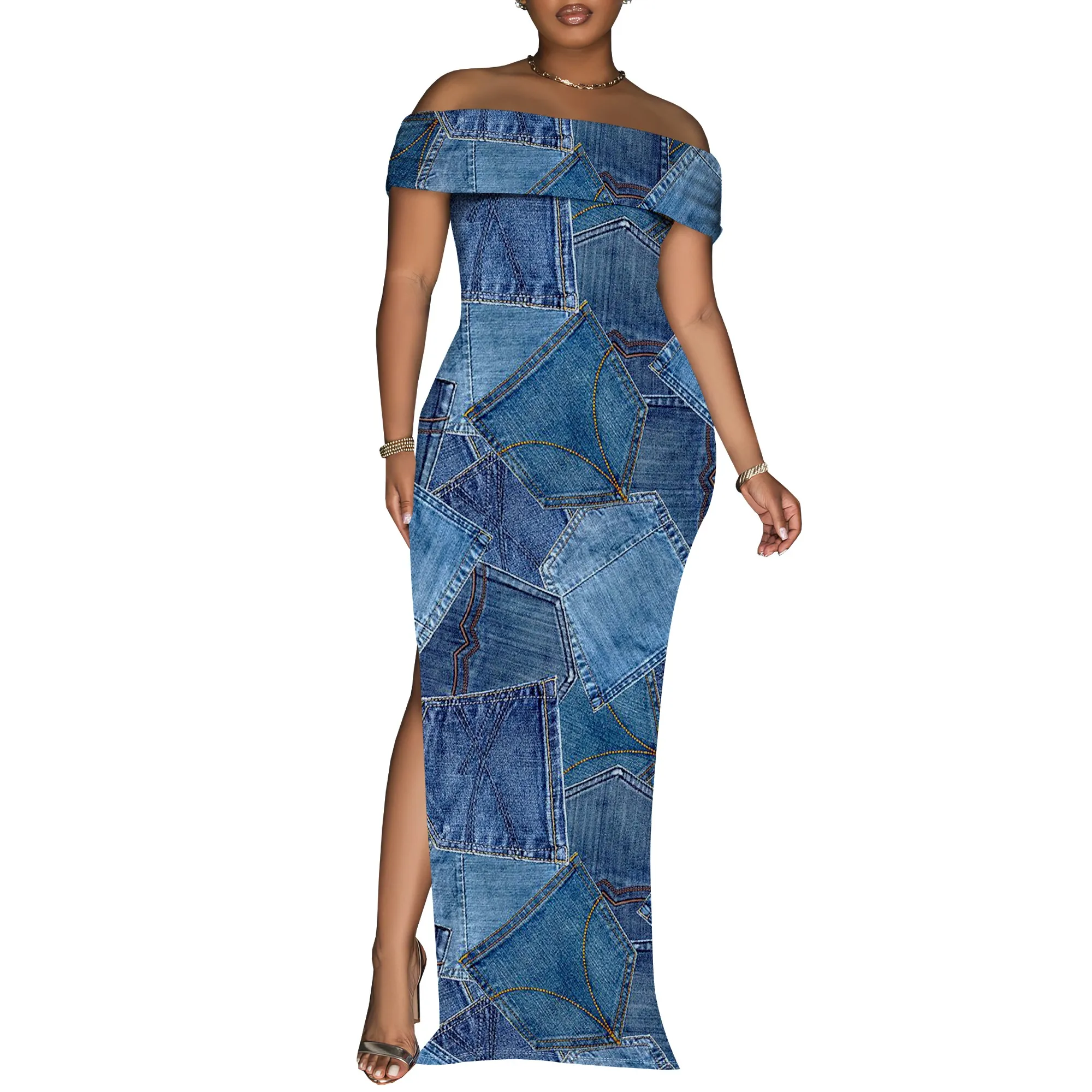 Women’s Sexy Off Shoulder Bodycon Maxi Dresses Fashion Printed High Split Clubwear Party Long Dress Women's Sexy Off Shoulder Bodycon Maxi Dresses Fashion Printed High Split Clubwear Party Long Dress