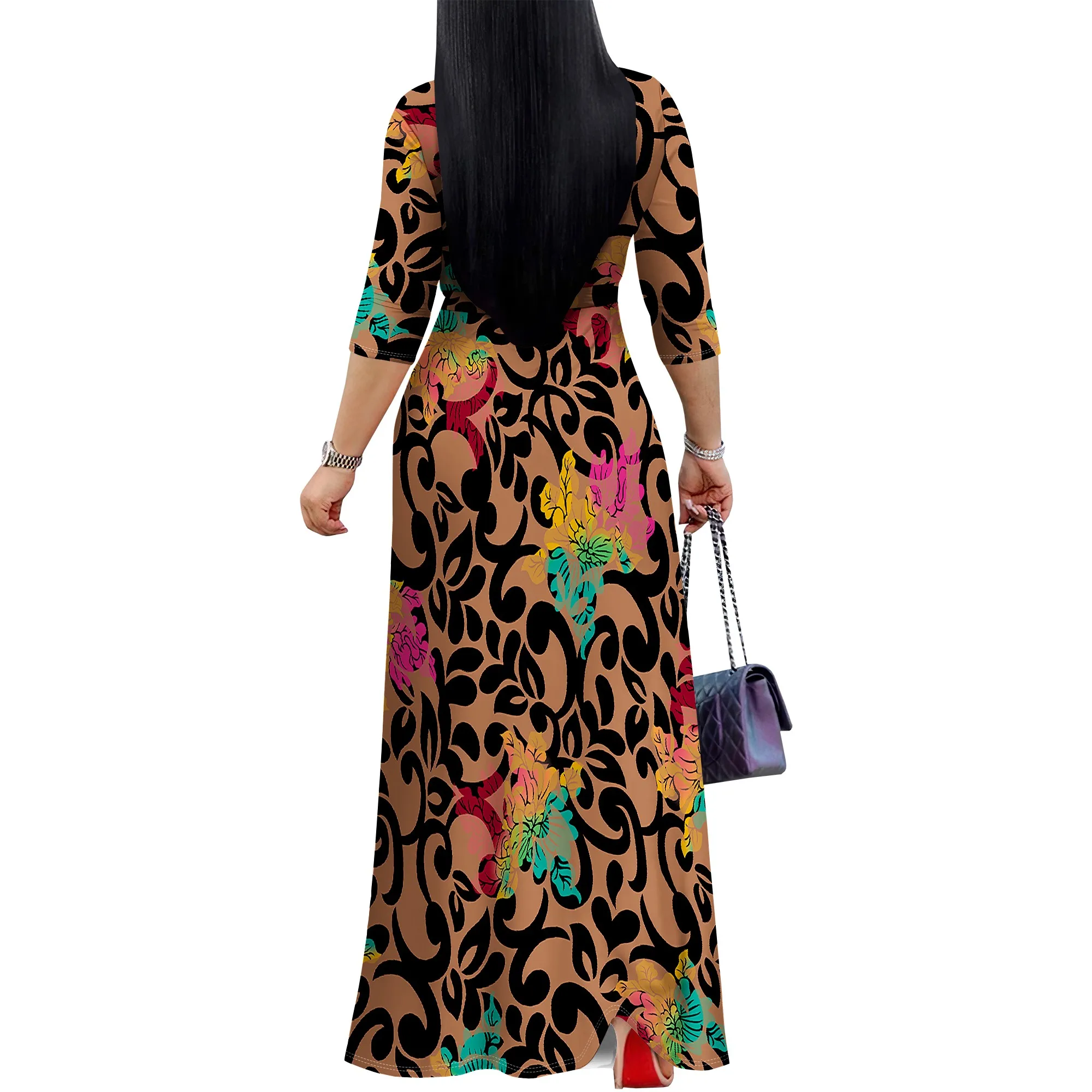 Maxi Dress for Women Casual Sundress V-Neck 3/4 Sleeve Plus Size