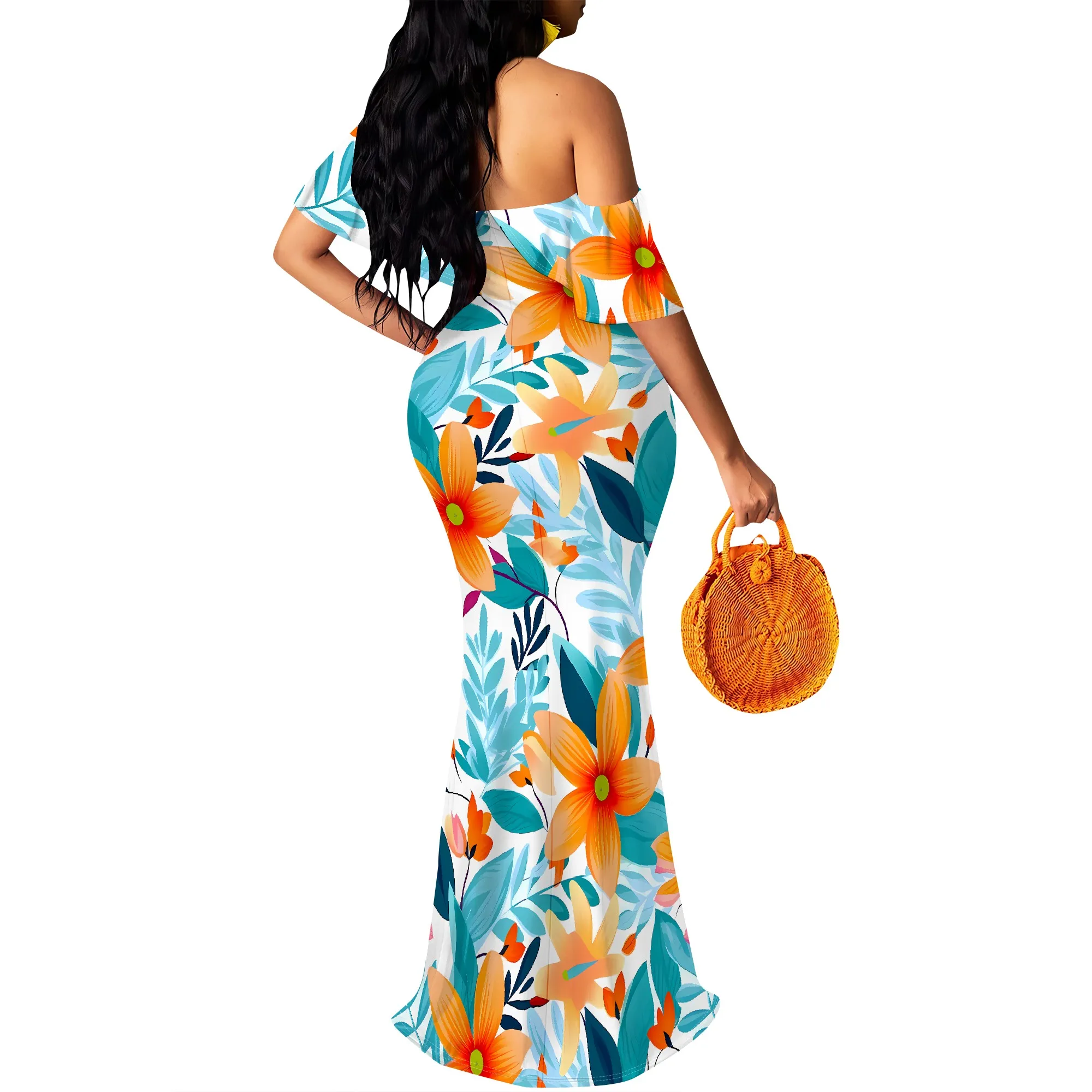 Women's Sexy Summer Off Shoulder Maxi Dress Floral Ruffle Evening Party Long Dress Women's Sexy Summer Off Shoulder Maxi Dress Floral Ruffle Evening Party Long Dress