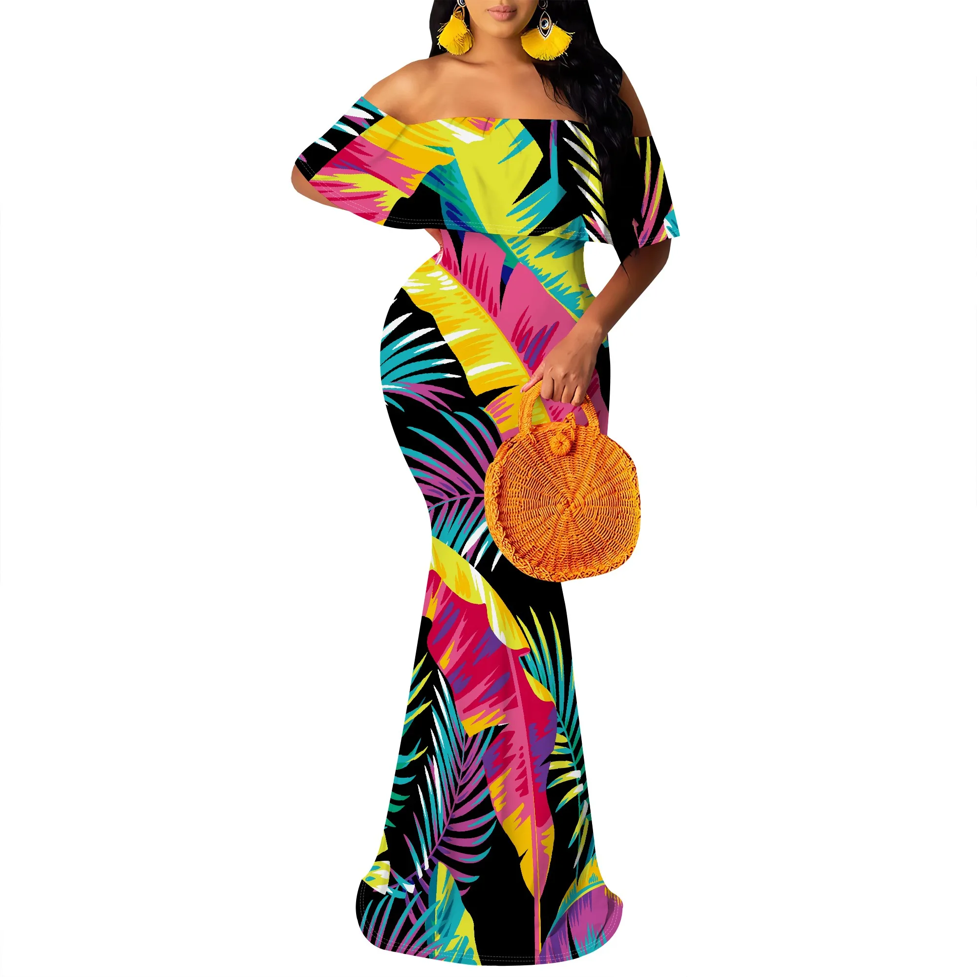 Women's Sexy Summer Off Shoulder Maxi Dress Floral Ruffle Evening Party Long Dress Women's Sexy Summer Off Shoulder Maxi Dress Floral Ruffle Evening Party Long Dress