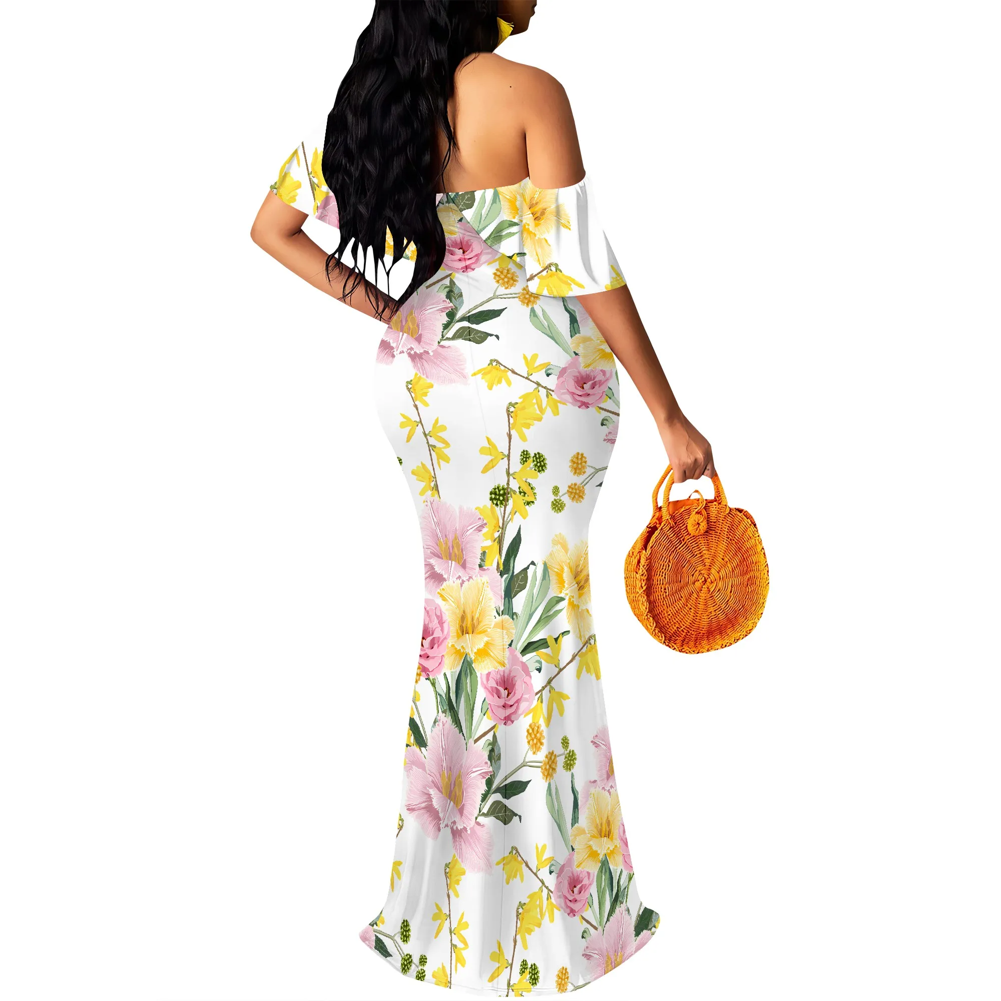 Women's Sexy Summer Off Shoulder Maxi Dress Floral Ruffle Evening Party Long Dress Women's Sexy Summer Off Shoulder Maxi Dress Floral Ruffle Evening Party Long Dress