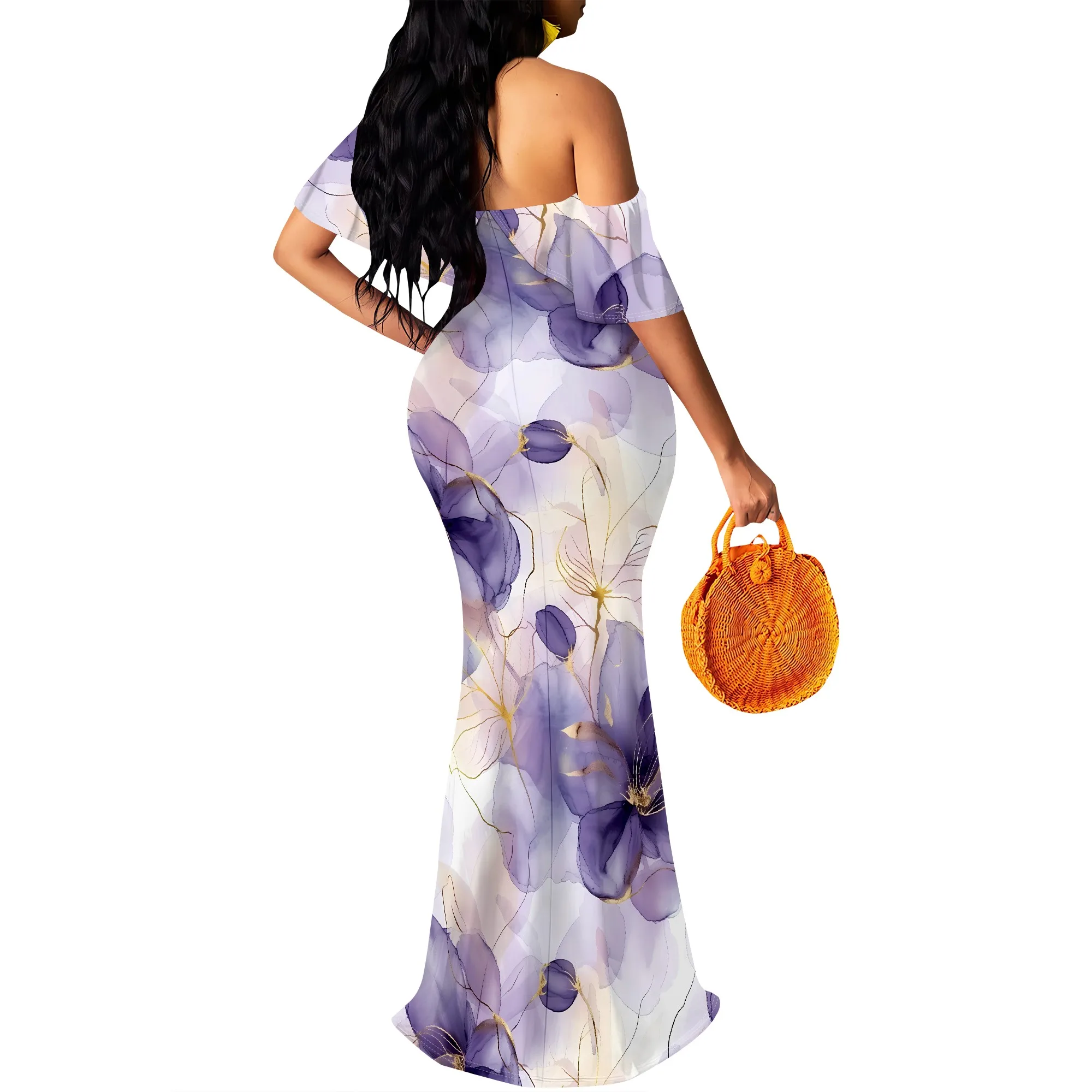 Women's Sexy Summer Off Shoulder Maxi Dress Floral Ruffle Evening Party Long Dress Women's Sexy Summer Off Shoulder Maxi Dress Floral Ruffle Evening Party Long Dress