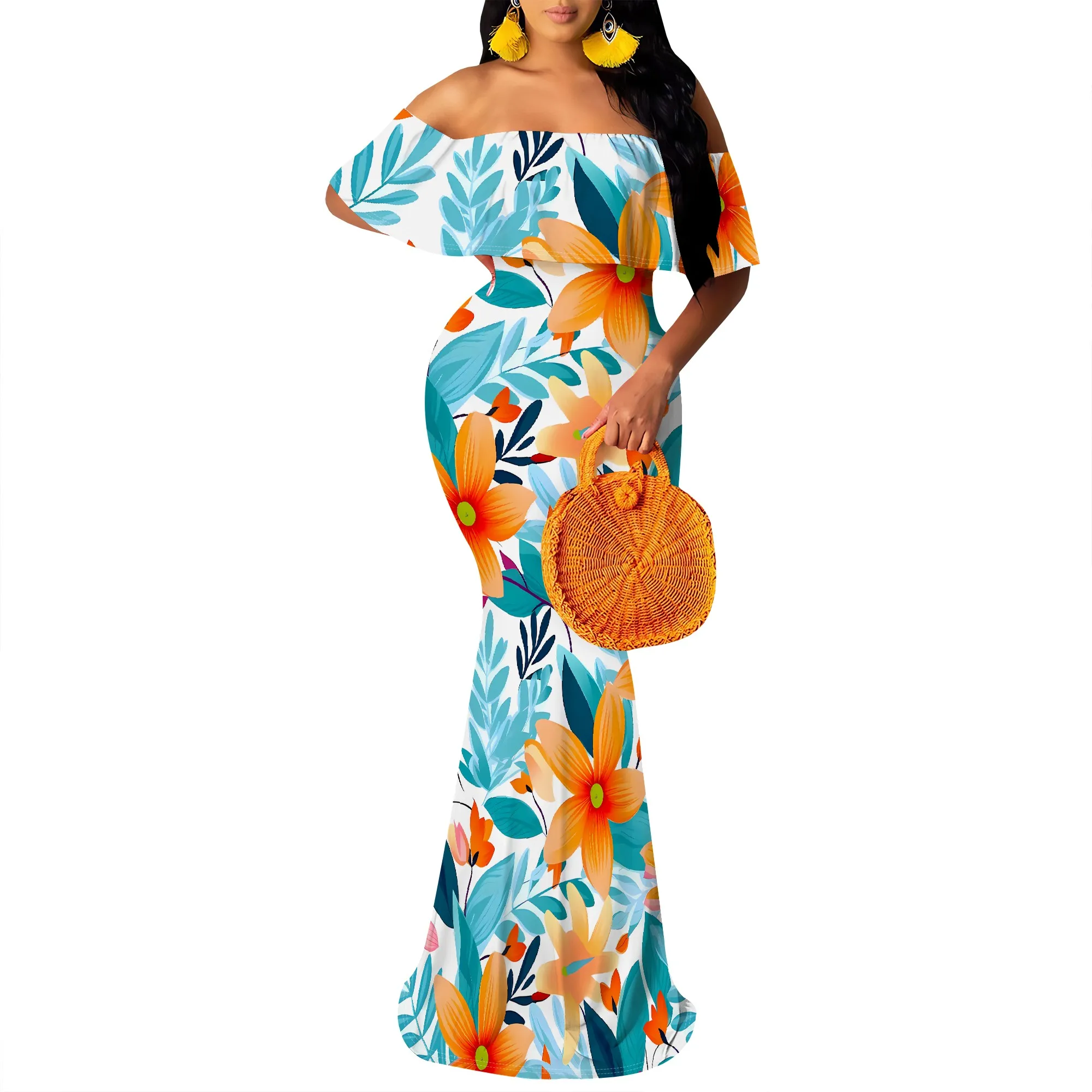 Women's Sexy Summer Off Shoulder Maxi Dress Floral Ruffle Evening Party Long Dress Women's Sexy Summer Off Shoulder Maxi Dress Floral Ruffle Evening Party Long Dress