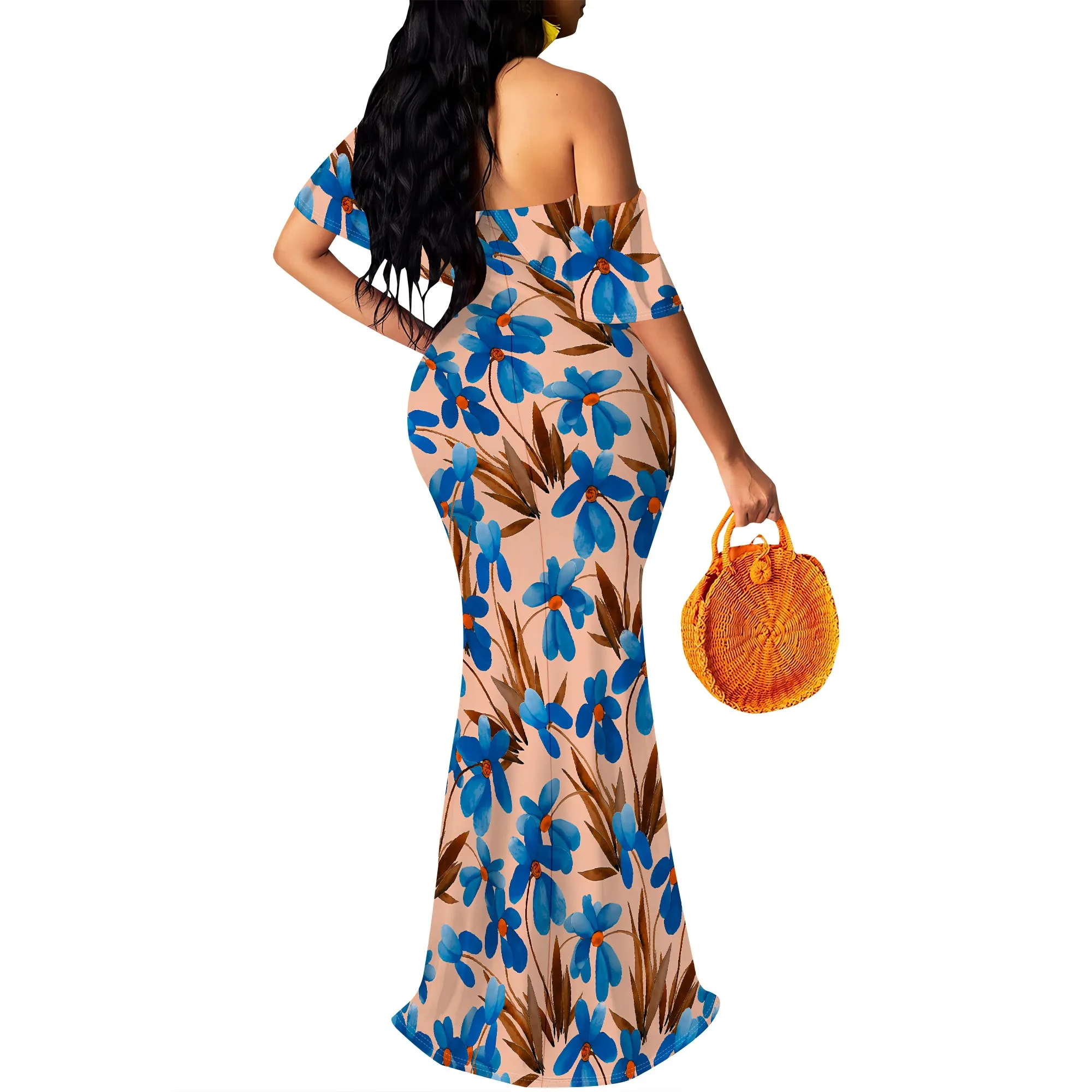 Women's Sexy Summer Off Shoulder Maxi Dress Floral Ruffle Evening Party Long Dress Women's Sexy Summer Off Shoulder Maxi Dress Floral Ruffle Evening Party Long Dress