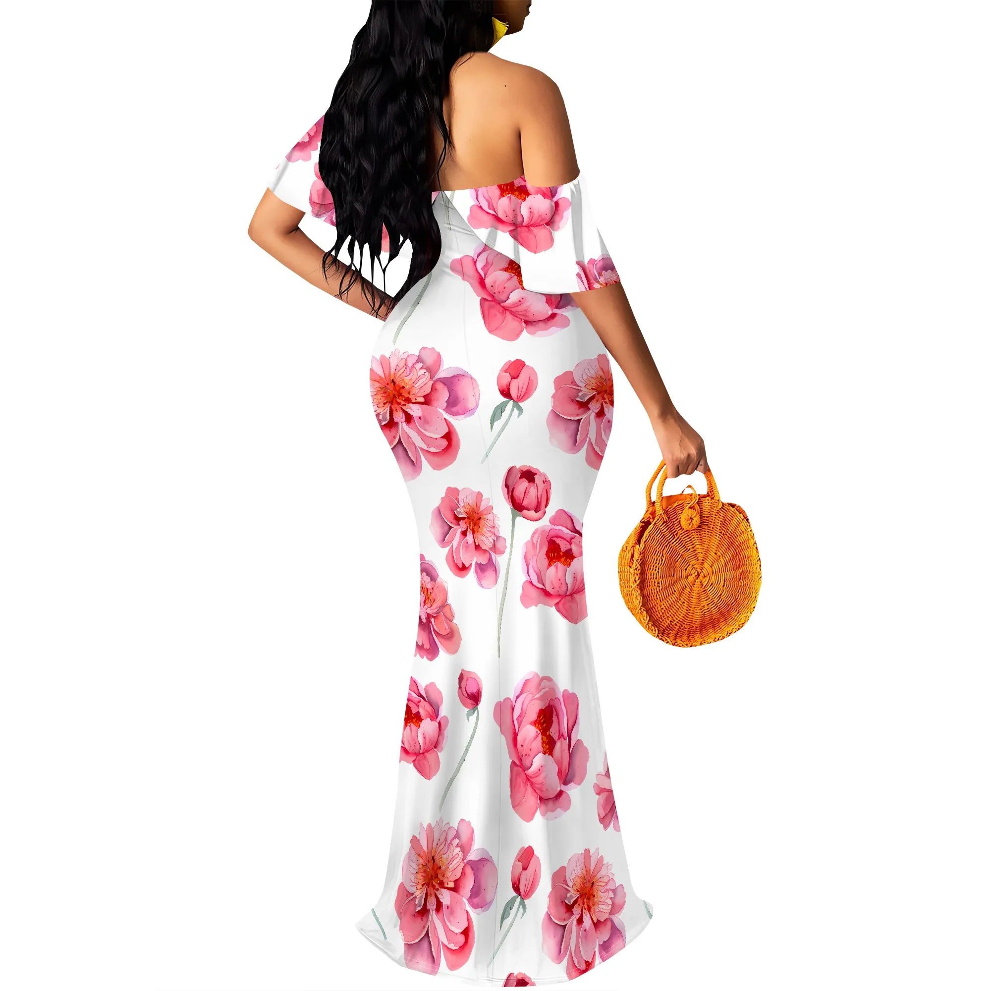 Women's Sexy Summer Off Shoulder Maxi Dress Floral Ruffle Evening Party Long Dress Women's Sexy Summer Off Shoulder Maxi Dress Floral Ruffle Evening Party Long Dress
