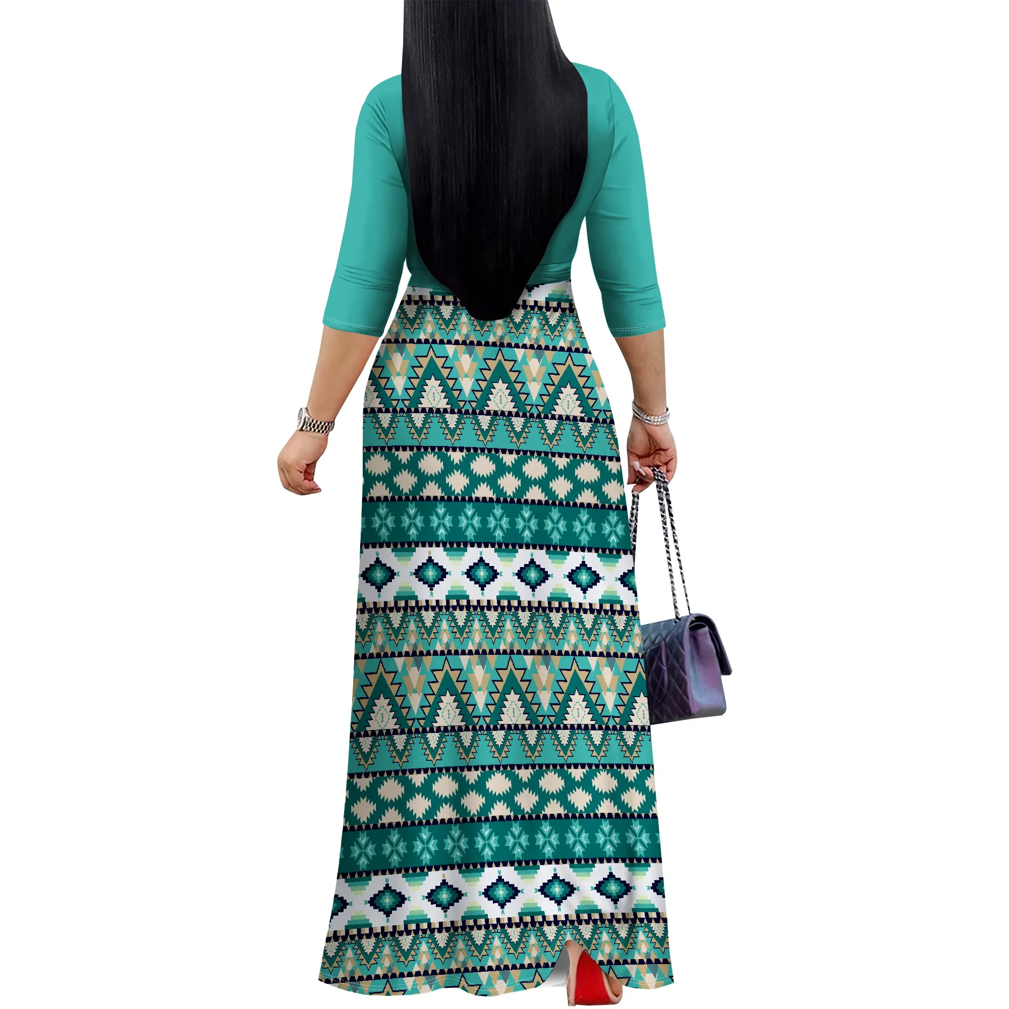 Women's Floral Print Maxi Dresses Summer with Pockets Casual 3 4 Sleeve V-Neck Wrap Tie Waist Long Dress