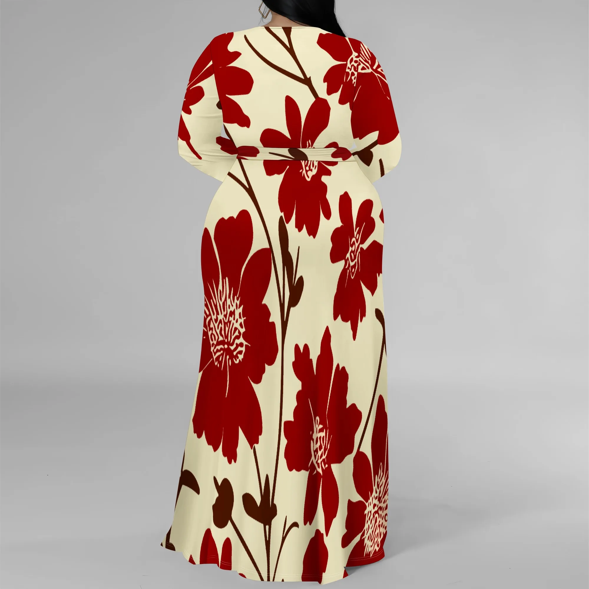 Long Sleeve V Neck One-side Slit Maxi Dress XL-6XL