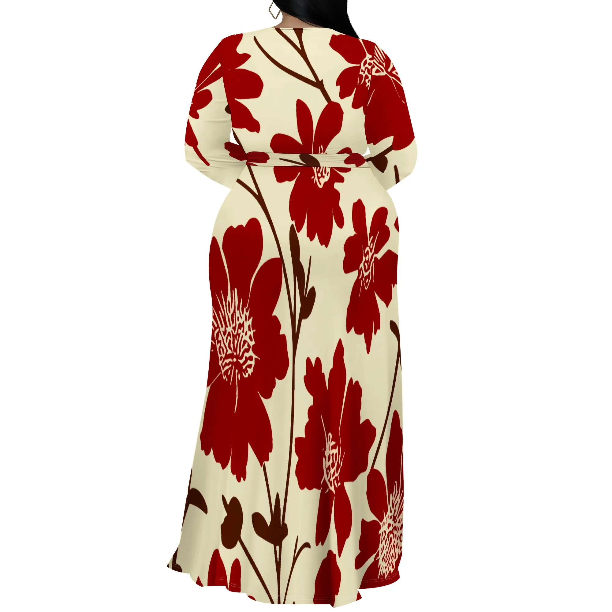 Long Sleeve V Neck One-side Slit Maxi Dress XL-6XL