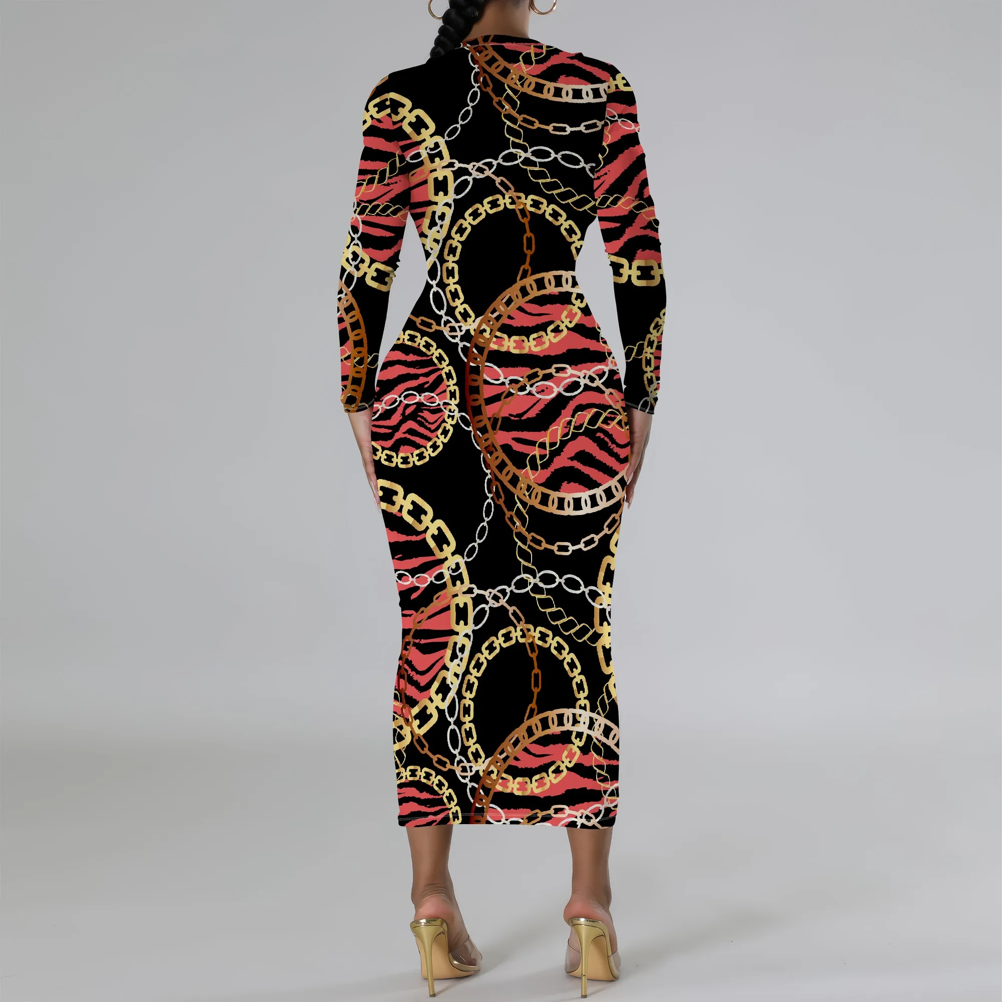 Plus Size Chain Tiger Print Long Sleeve Bodycon Dress – Women’s Fierce Trendy Party Date Night Workwear Plus Size Chain Tiger Print Long Sleeve Bodycon Dress - Women's Fierce Trendy Party Date Night Workwear