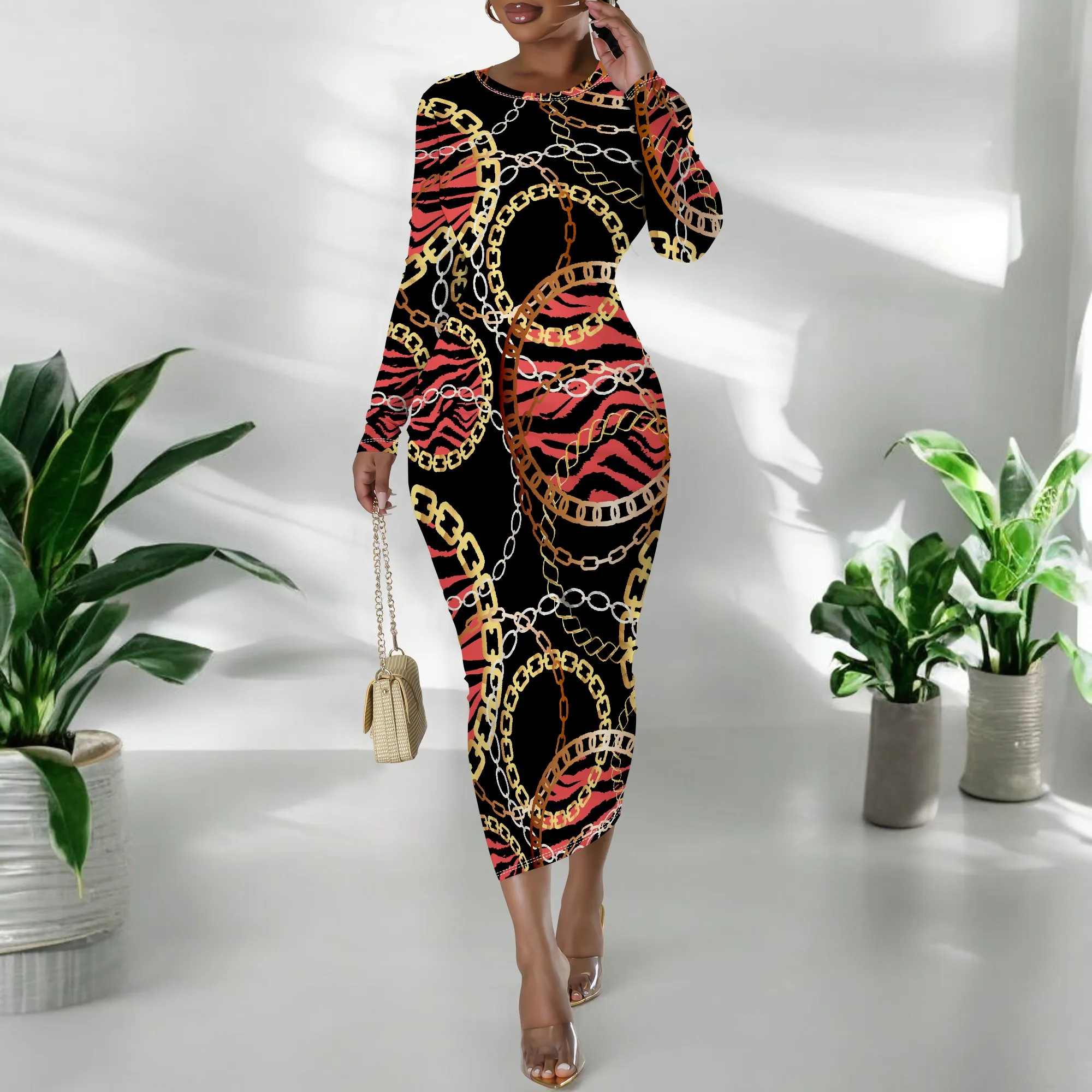 Plus Size Chain Tiger Print Long Sleeve Bodycon Dress – Women’s Fierce Trendy Party Date Night Workwear Plus Size Chain Tiger Print Long Sleeve Bodycon Dress - Women's Fierce Trendy Party Date Night Workwear
