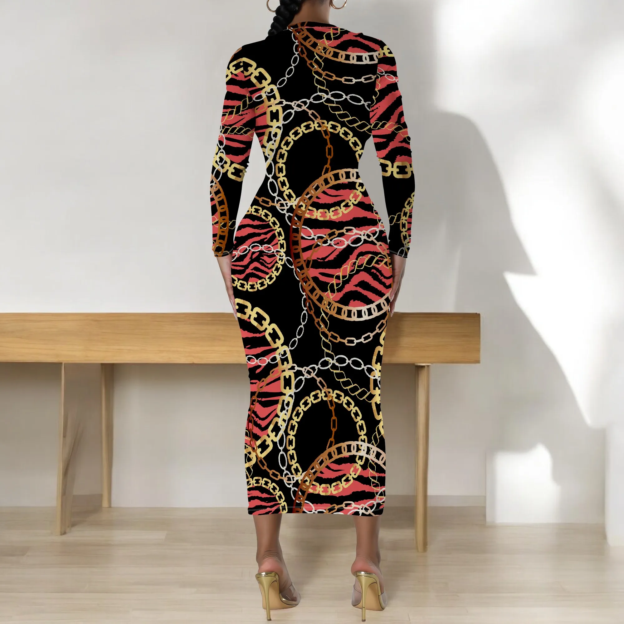 Plus Size Chain Tiger Print Long Sleeve Bodycon Dress – Women’s Fierce Trendy Party Date Night Workwear Plus Size Chain Tiger Print Long Sleeve Bodycon Dress - Women's Fierce Trendy Party Date Night Workwear