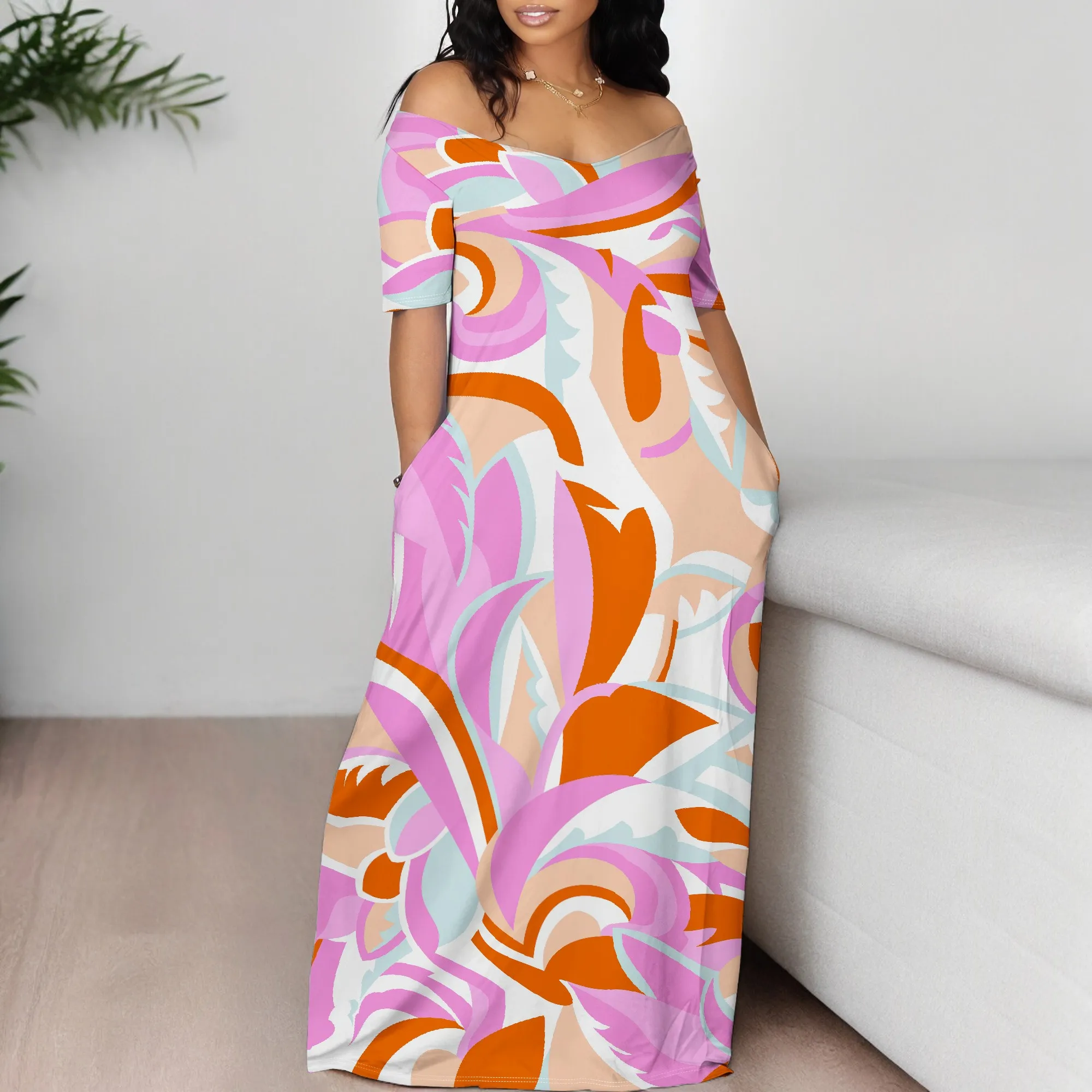 Women's Off Shoulder Maxi Dress Summer Casual Short Sleeve Long Flowy Dresses for Cocktail Women's Off Shoulder Maxi Dress Summer Casual Short Sleeve Long Flowy Dresses for Cocktail