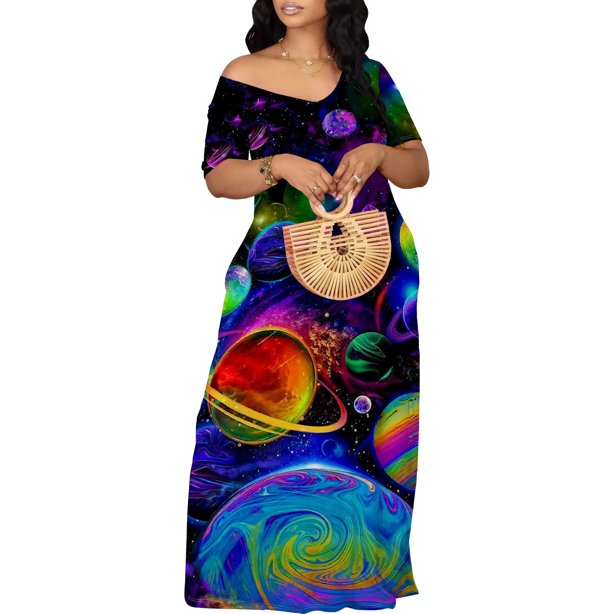 Women's Off Shoulder Maxi Dress Summer Casual Short Sleeve Long Flowy Dresses for Cocktail Women's Off Shoulder Maxi Dress Summer Casual Short Sleeve Long Flowy Dresses for Cocktail