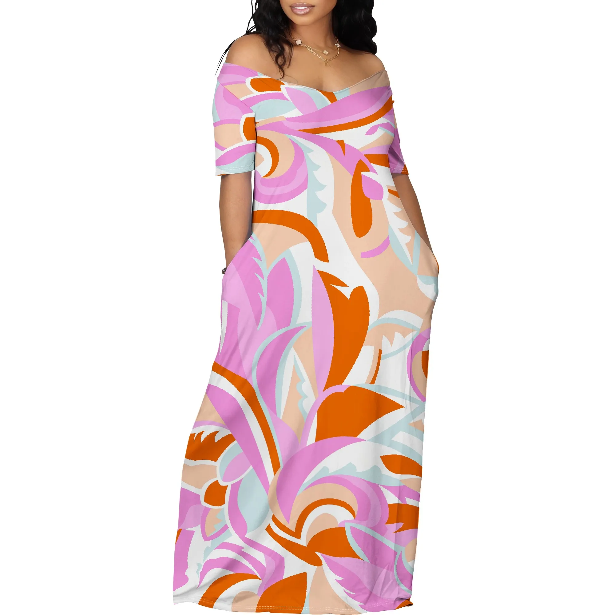 Women’s Off Shoulder Maxi Dress Summer Casual Short Sleeve Long Flowy Dresses for Cocktail Women's Off Shoulder Maxi Dress Summer Casual Short Sleeve Long Flowy Dresses for Cocktail