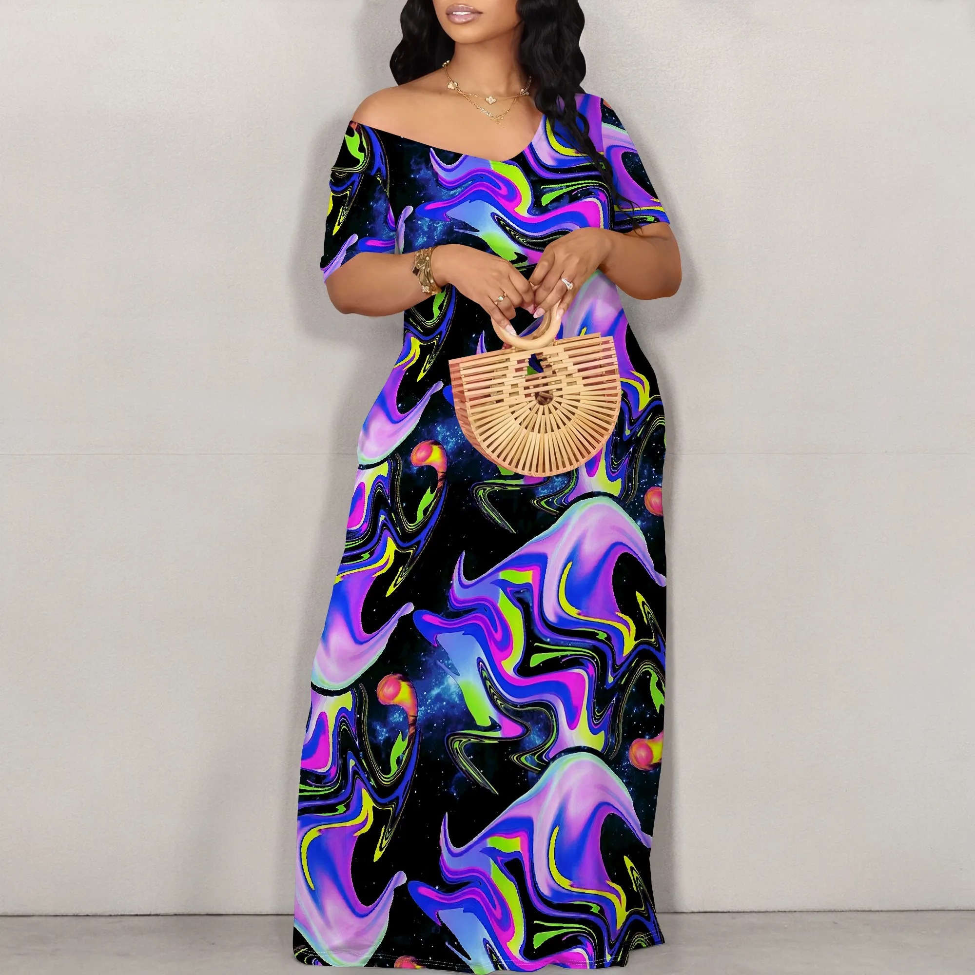 Women's Off Shoulder Maxi Dress Summer Casual Short Sleeve Long Flowy Dresses for Cocktail Women's Off Shoulder Maxi Dress Summer Casual Short Sleeve Long Flowy Dresses for Cocktail