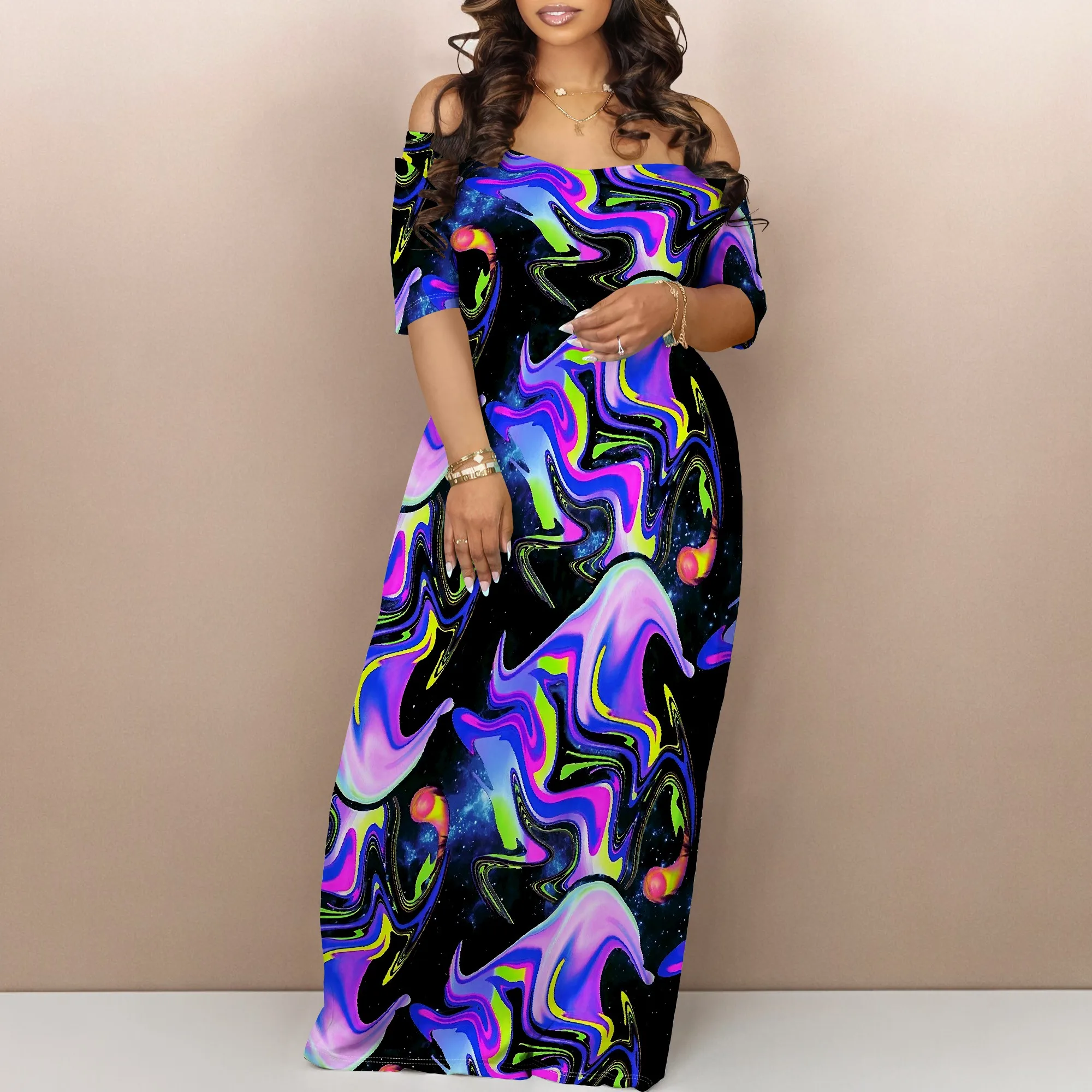 Women’s Off Shoulder Maxi Dress Summer Casual Short Sleeve Long Flowy Dresses for Cocktail Women's Off Shoulder Maxi Dress Summer Casual Short Sleeve Long Flowy Dresses for Cocktail