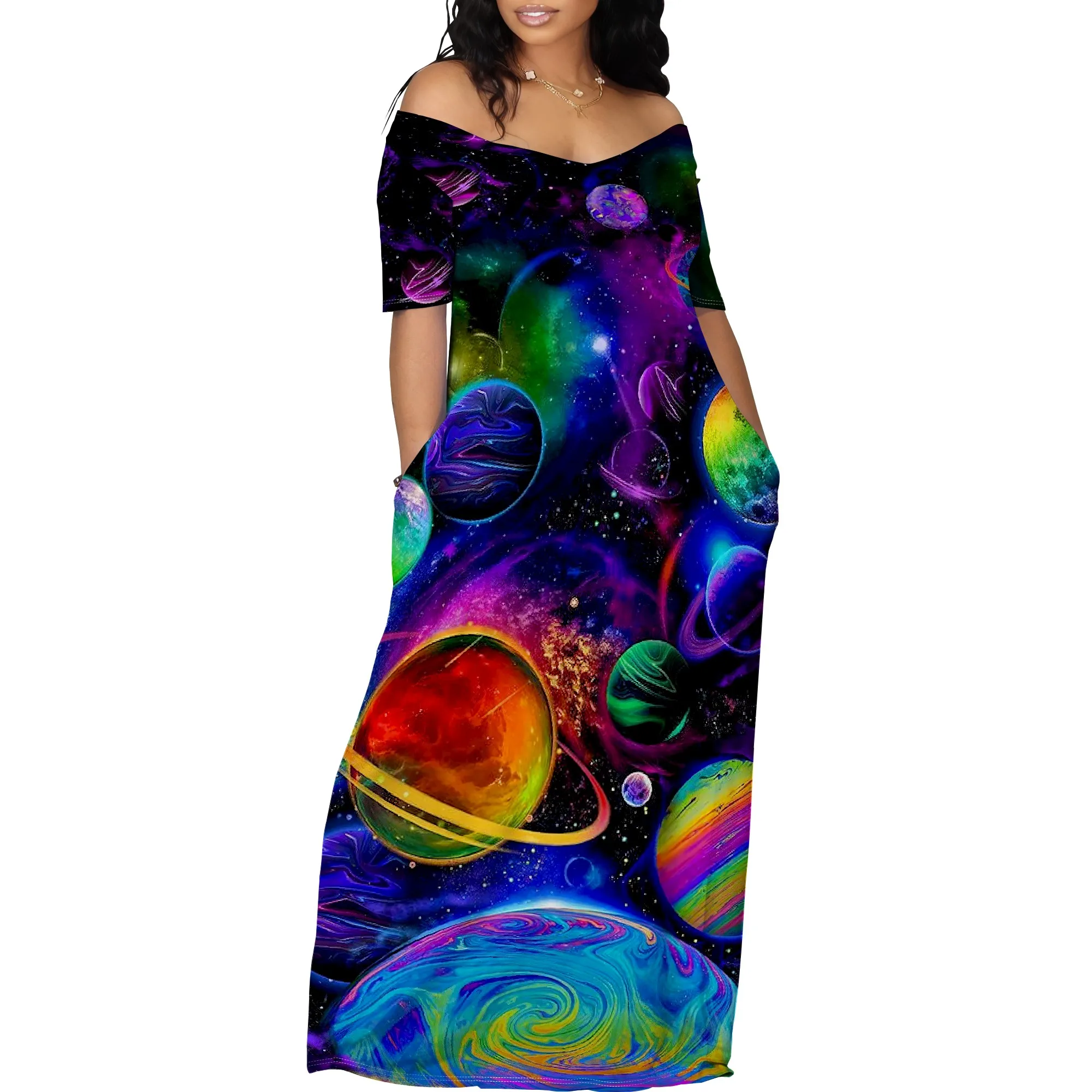 Women's Off Shoulder Maxi Dress Summer Casual Short Sleeve Long Flowy Dresses for Cocktail Women's Off Shoulder Maxi Dress Summer Casual Short Sleeve Long Flowy Dresses for Cocktail