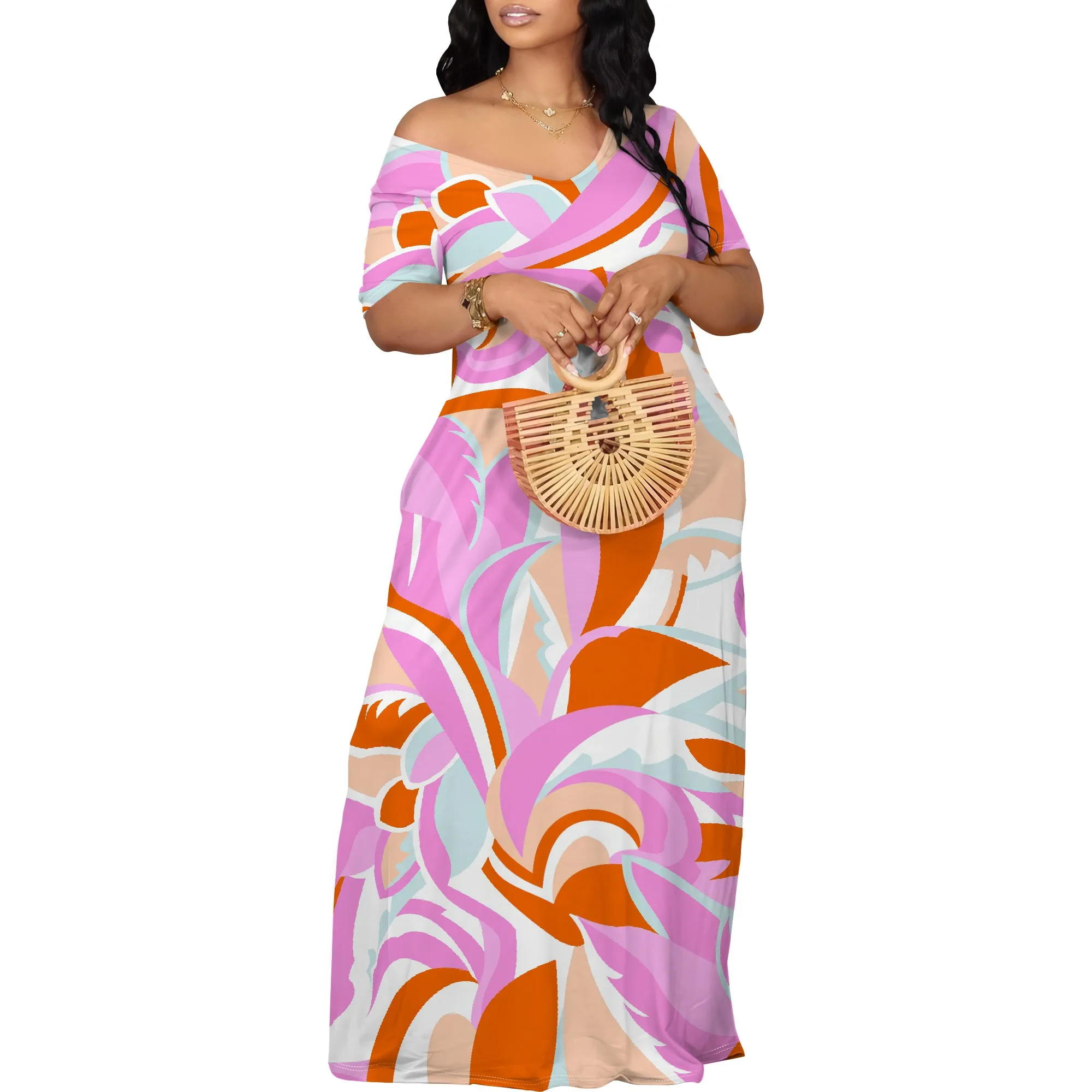 Women's Off Shoulder Maxi Dress Summer Casual Short Sleeve Long Flowy Dresses for Cocktail Women's Off Shoulder Maxi Dress Summer Casual Short Sleeve Long Flowy Dresses for Cocktail