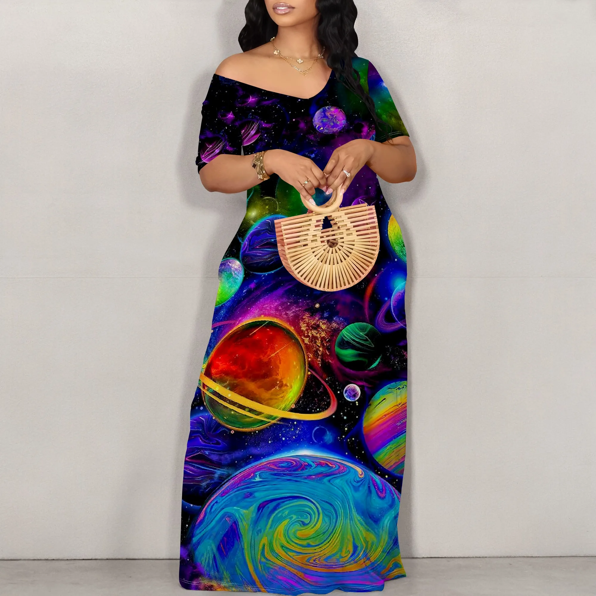 Women's Off Shoulder Maxi Dress Summer Casual Short Sleeve Long Flowy Dresses for Cocktail Women's Off Shoulder Maxi Dress Summer Casual Short Sleeve Long Flowy Dresses for Cocktail