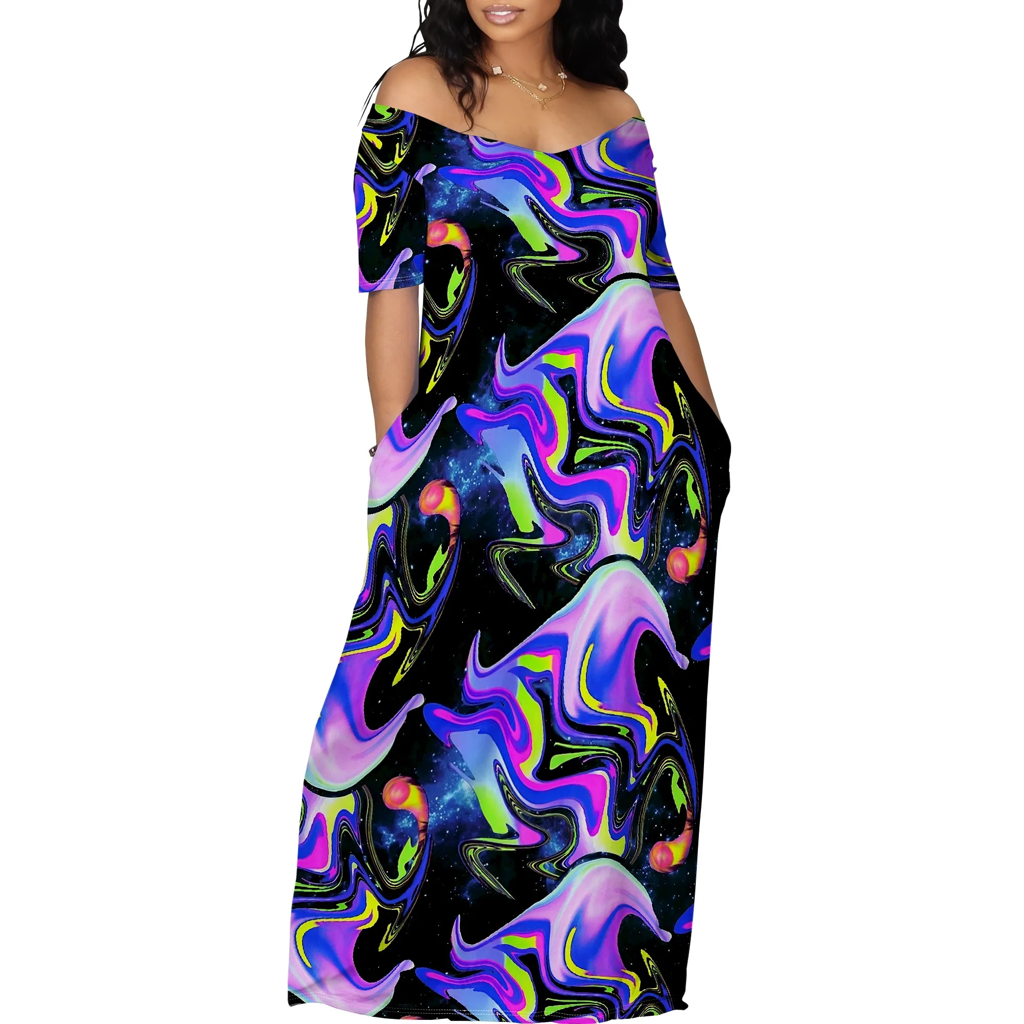 Women's Off Shoulder Maxi Dress Summer Casual Short Sleeve Long Flowy Dresses for Cocktail Women's Off Shoulder Maxi Dress Summer Casual Short Sleeve Long Flowy Dresses for Cocktail