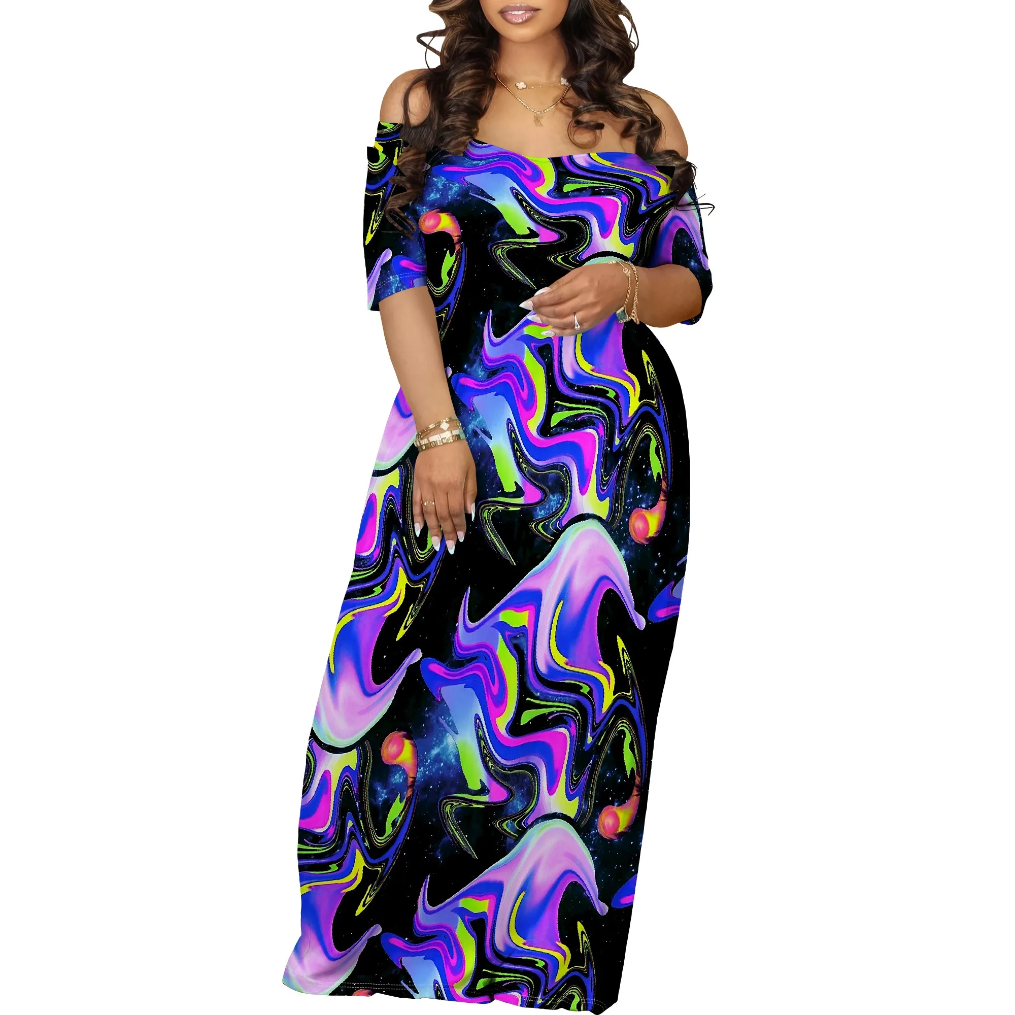 Women's Off Shoulder Maxi Dress Summer Casual Short Sleeve Long Flowy Dresses for Cocktail Women's Off Shoulder Maxi Dress Summer Casual Short Sleeve Long Flowy Dresses for Cocktail