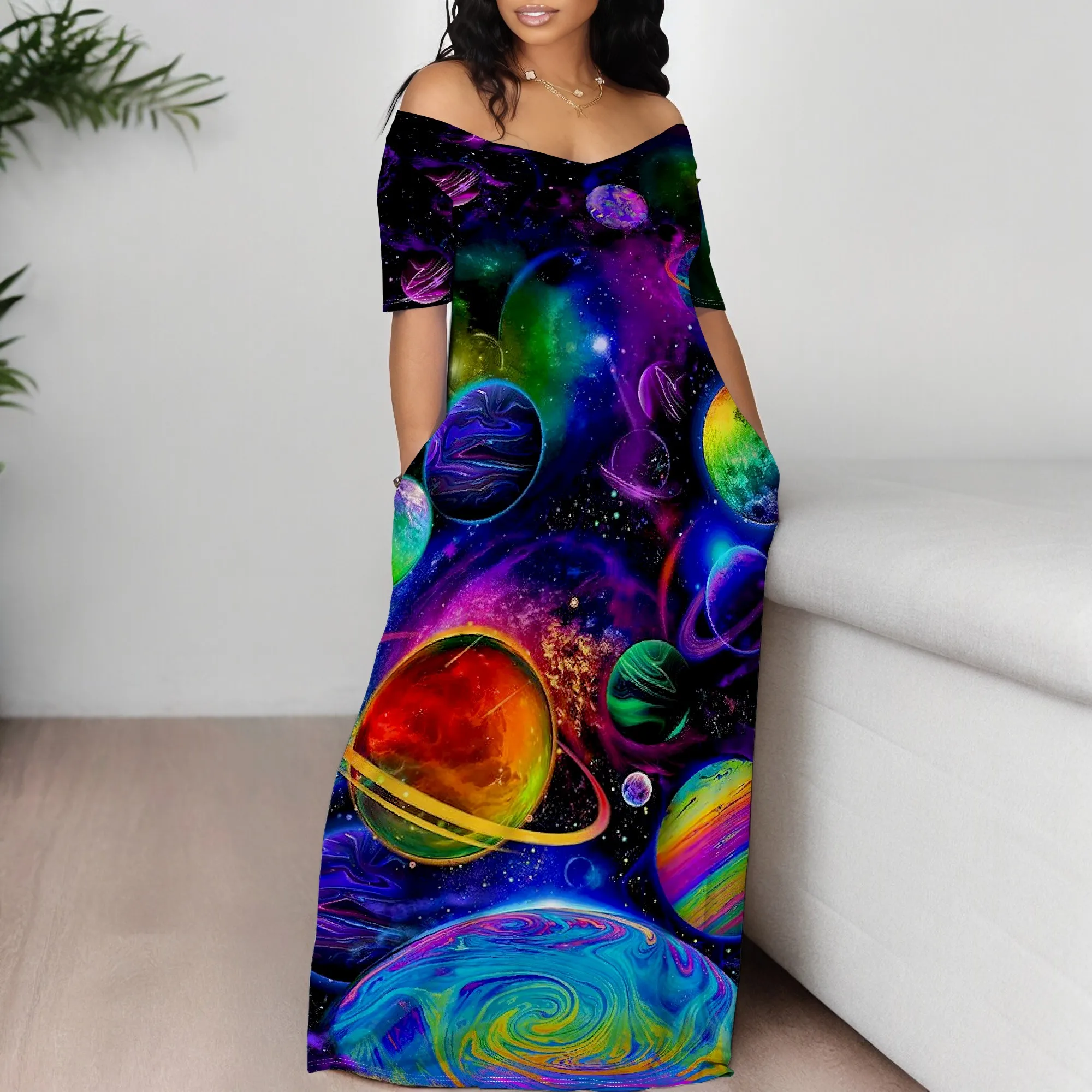 Women's Off Shoulder Maxi Dress Summer Casual Short Sleeve Long Flowy Dresses for Cocktail Women's Off Shoulder Maxi Dress Summer Casual Short Sleeve Long Flowy Dresses for Cocktail