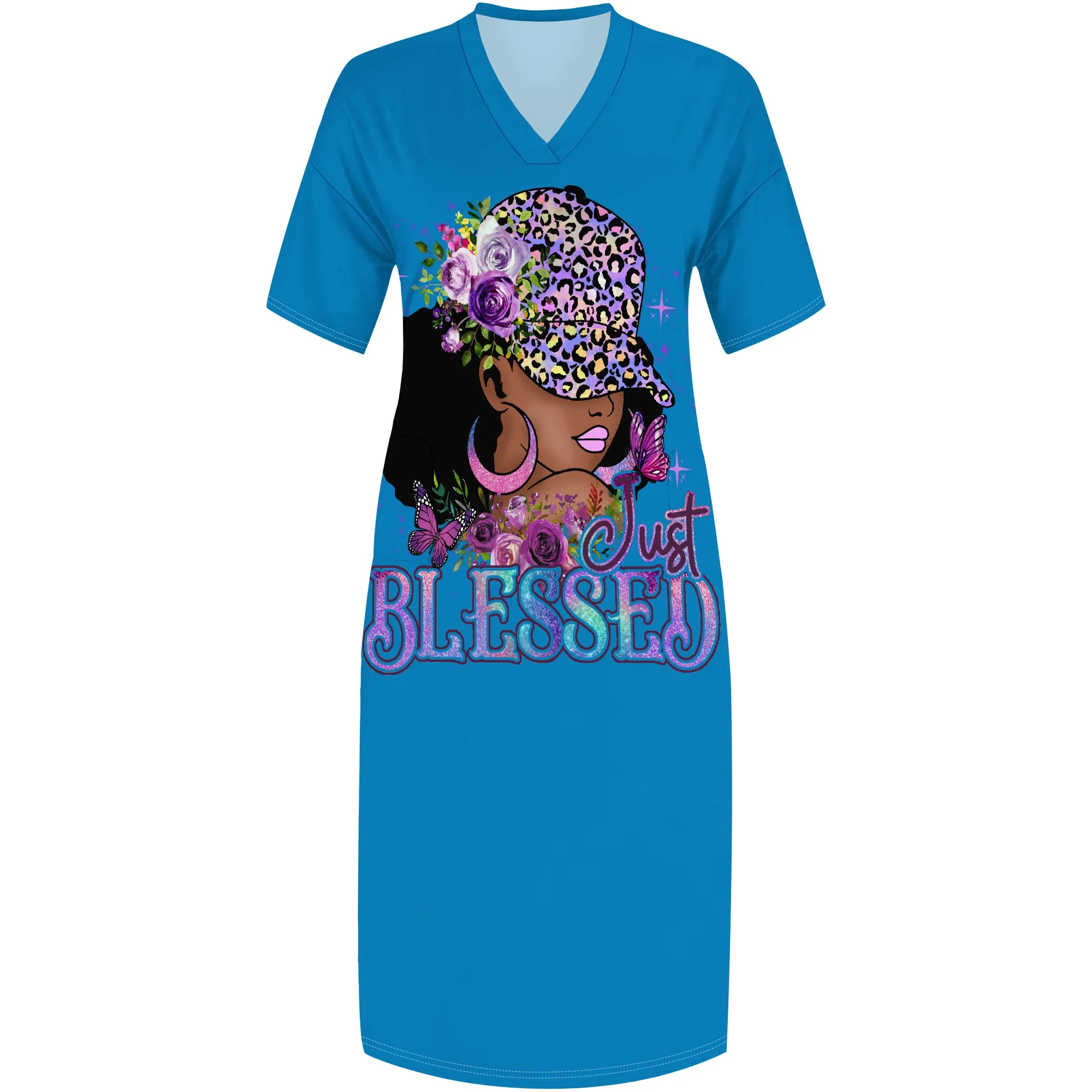 Plus Size Melanin Queen Graphic V Neck Dress Black Girl Magic Juneteenth Dress