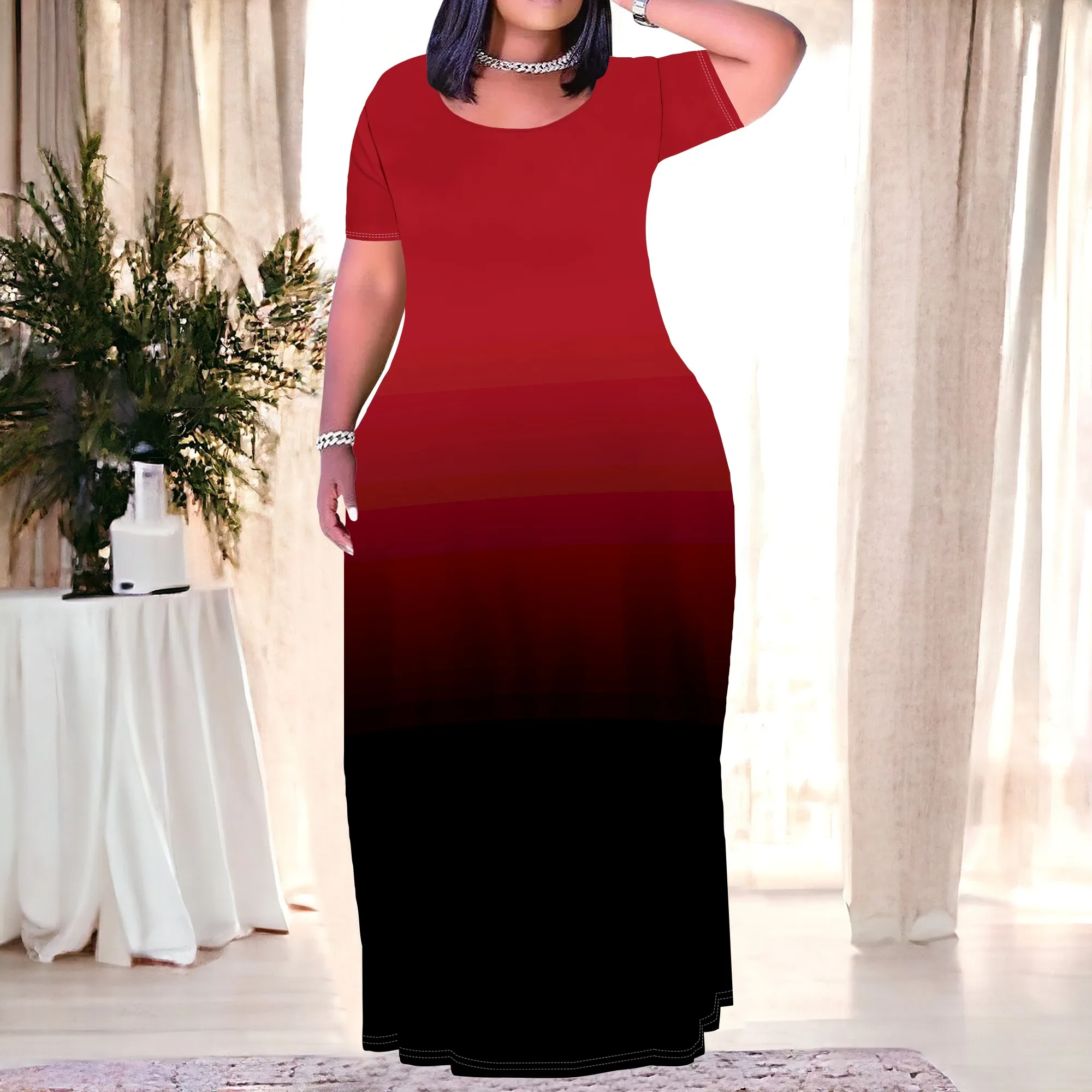 Women's Plus Size Gradient Color Maxi Dresses Short Sleeve Sundress Summer T-Shirt Beach Long Dress with Pockets Women's Plus Size Gradient Color Maxi Dresses Short Sleeve Sundress Summer T-Shirt Beach Long Dress with Pockets
