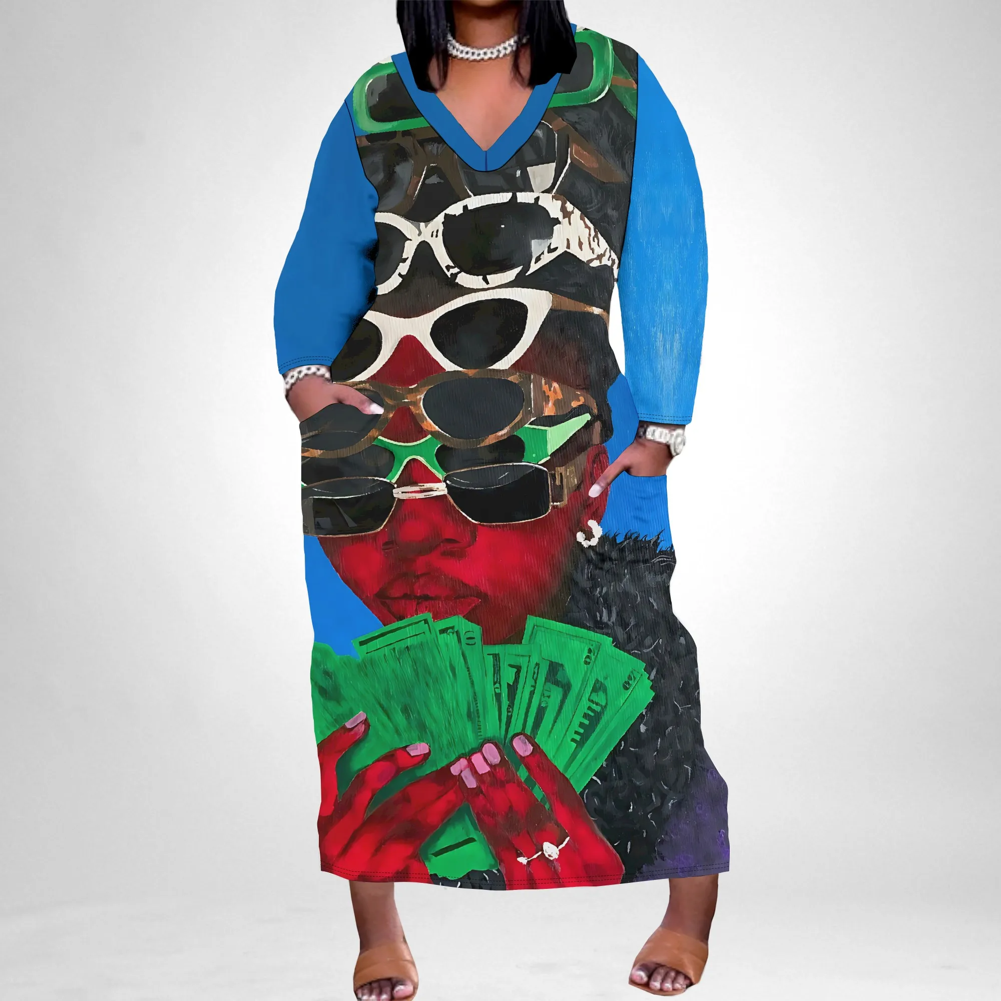 Women’s Plus Size Summer Dresses Casual Loose Fit Aztec T-Shirt Dress Long Sleeve Western Beach Dress with Pockets Women's Plus Size Summer Dresses Casual Loose Fit Aztec T-Shirt Dress Long Sleeve Western Beach Dress with Pockets